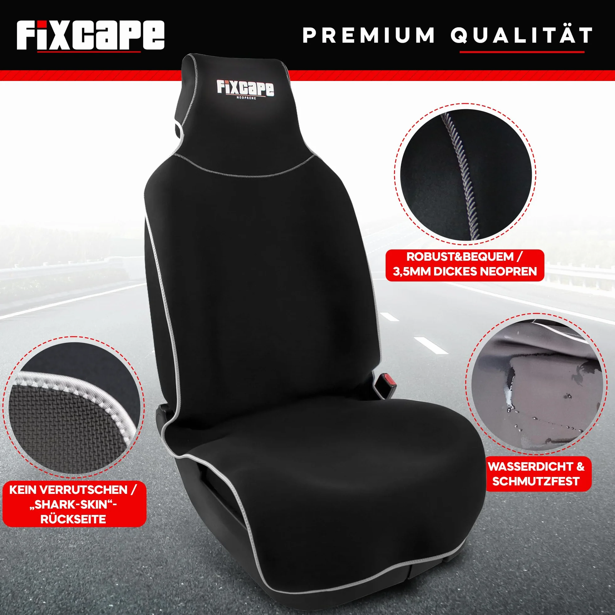 fixcape Neoprene pokrowce na przednie siedzenia samochodowe, zwycięzca porównania, uniwersalne, wodoszczelne, do warsztatu, sportu, hobby (kolor czarny/szary)