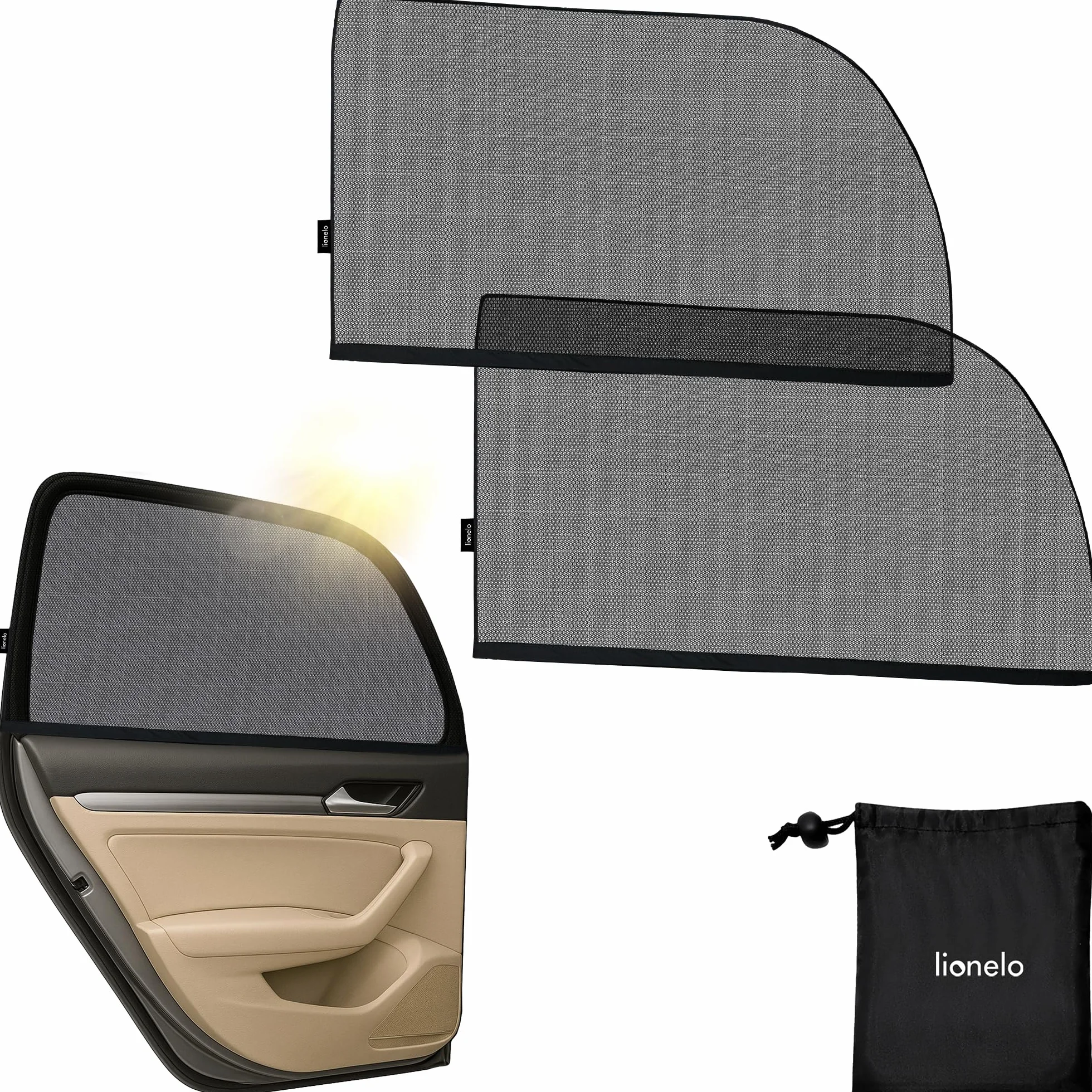 LIONELO SUNBLOCKER Uniwersalna Samochodowa Przeciwsłoneczna Osłona na Szyby dla Dzieci 2 Sztuki Ochrona UVA i UVB Przed Słońcem i Przed Nagrzaniem Samochodu Łatwy Montaż Moskitiera