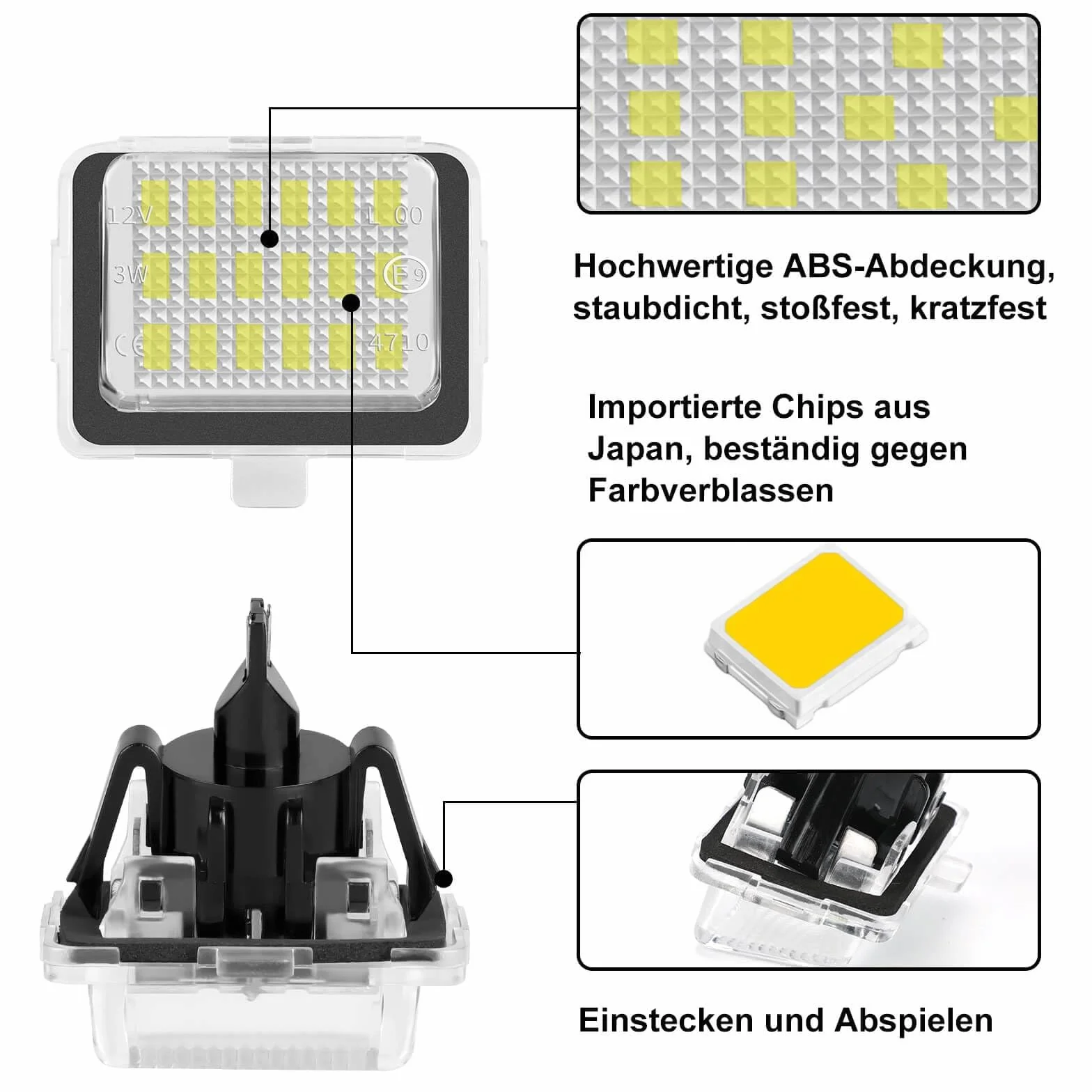 Led Kennzeichenbeleuchtung - Canbus LED-Technologie - Wasserdicht Kennzeichenleuchte für W204, W212, W221, S204, S212, C204, C207, A207, CLA C117