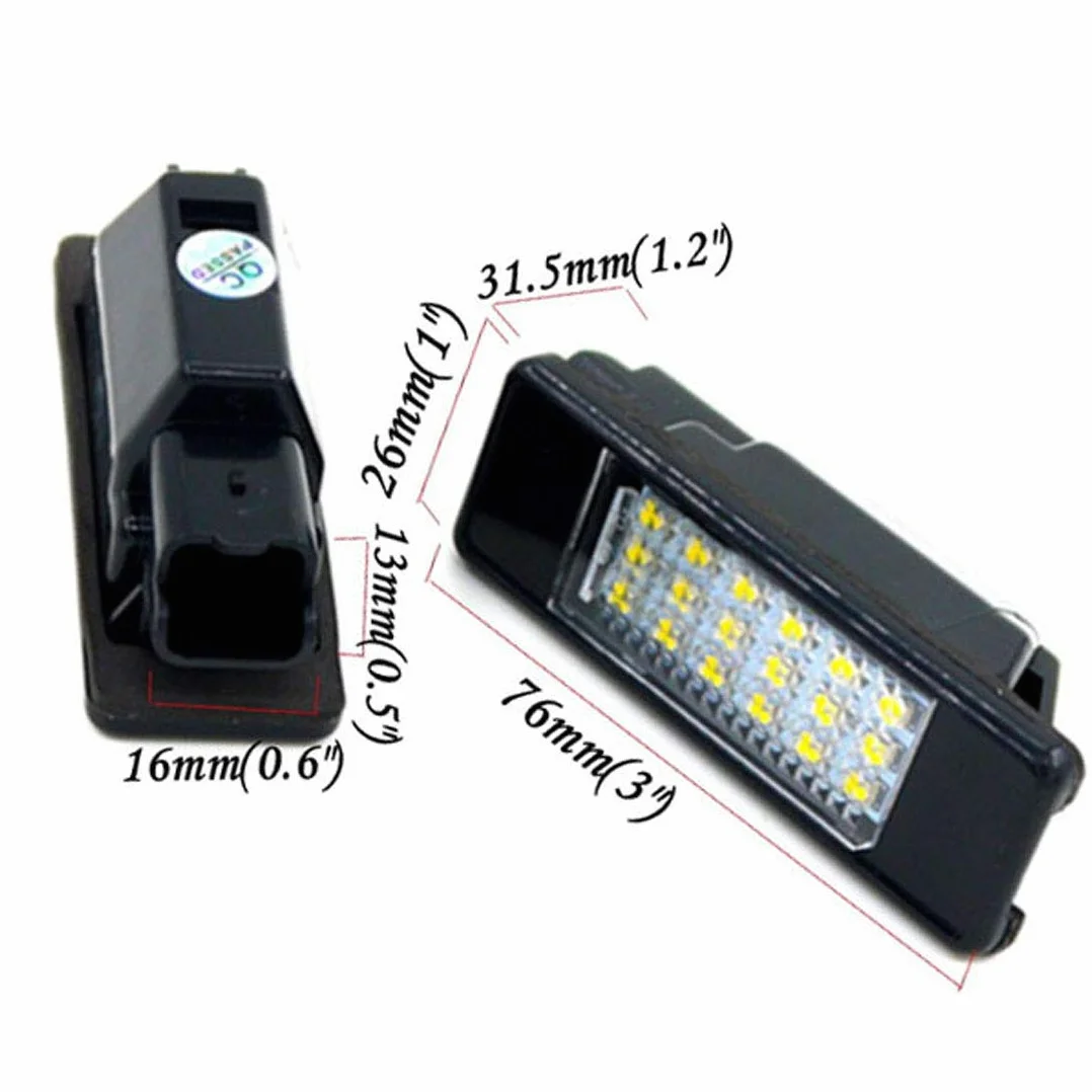 2 szt. światła tablicy rejestracyjnej LED, Canbus bez błędów, białe, 6000 K, 18 SMD LED do Peugeot 106, 1007, 207, 307, 308, 3008, 406, 407, 508, 806, Citroen C2, C3, C4, C5, C6,