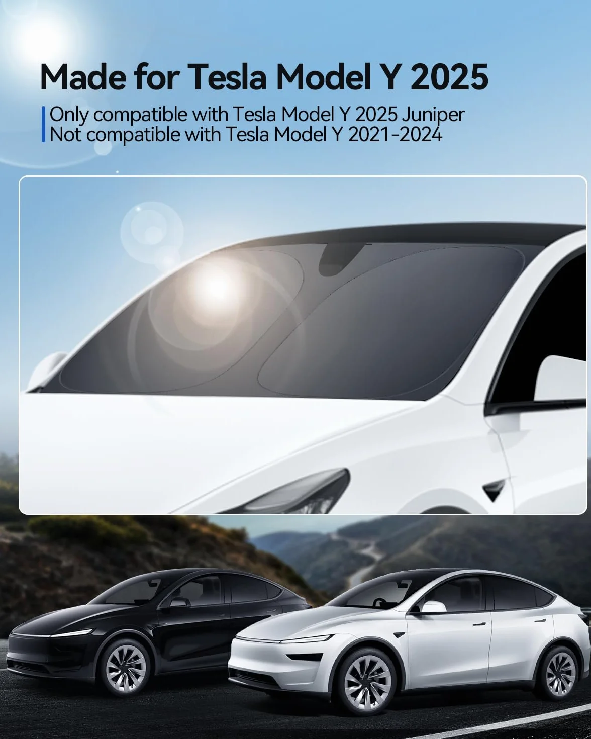 Samochodowa ochrona przeciwsłoneczna 8 sztuk do Tesla Model Y 2025-2026 Juniper Design do przedniej szyby tylnej szyby bocznej, kompletny zestaw, na kemping, prywatność, ochrona przed