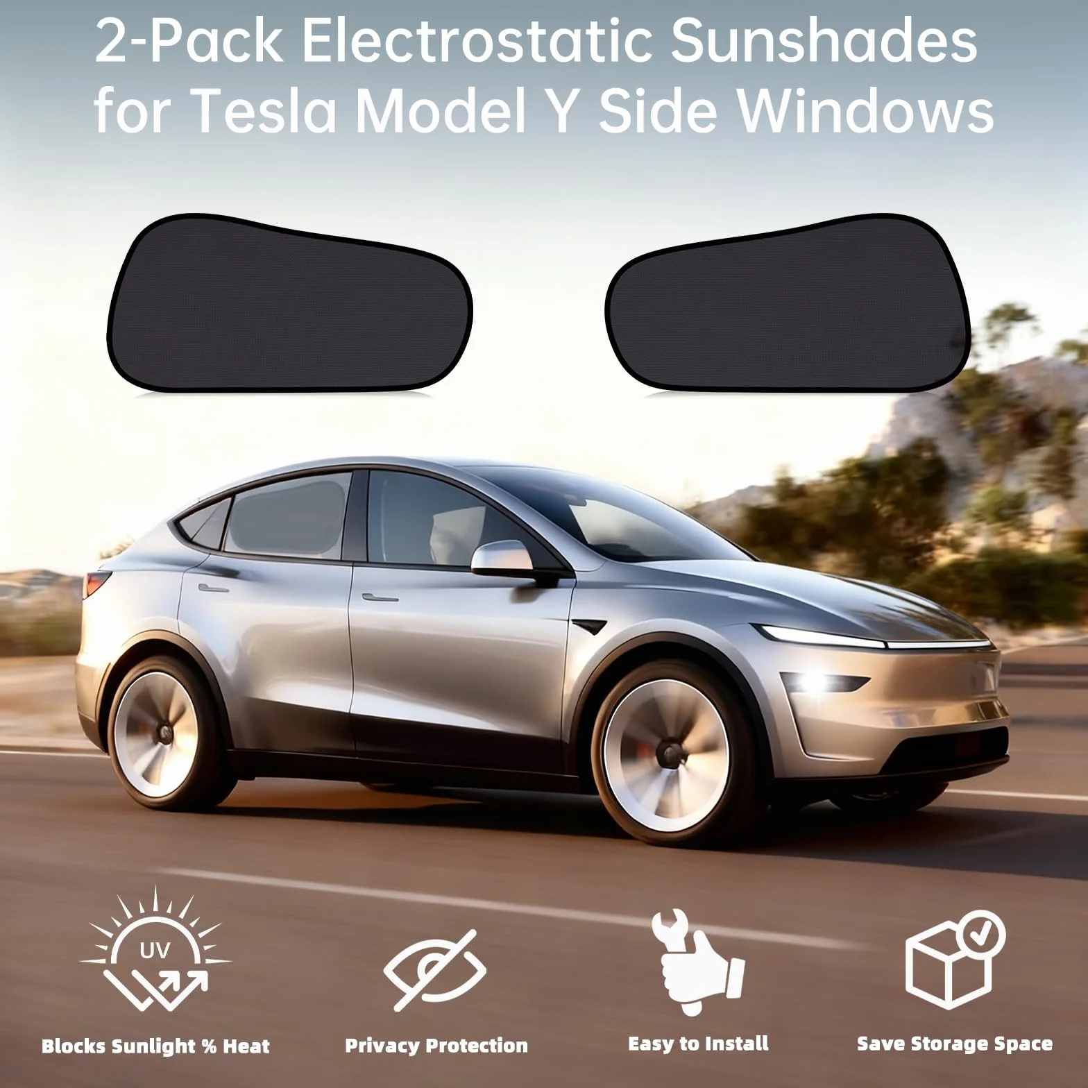ZATOOTO Zestaw 2 szt. ochrona przed słońcem do samochodu Tesla Model Y, osłona przeciwsłoneczna do samochodu, dla dzieci, tylna szyba boczna z ochroną UV, samoprzylepna ochrona przed słońcem na szybę