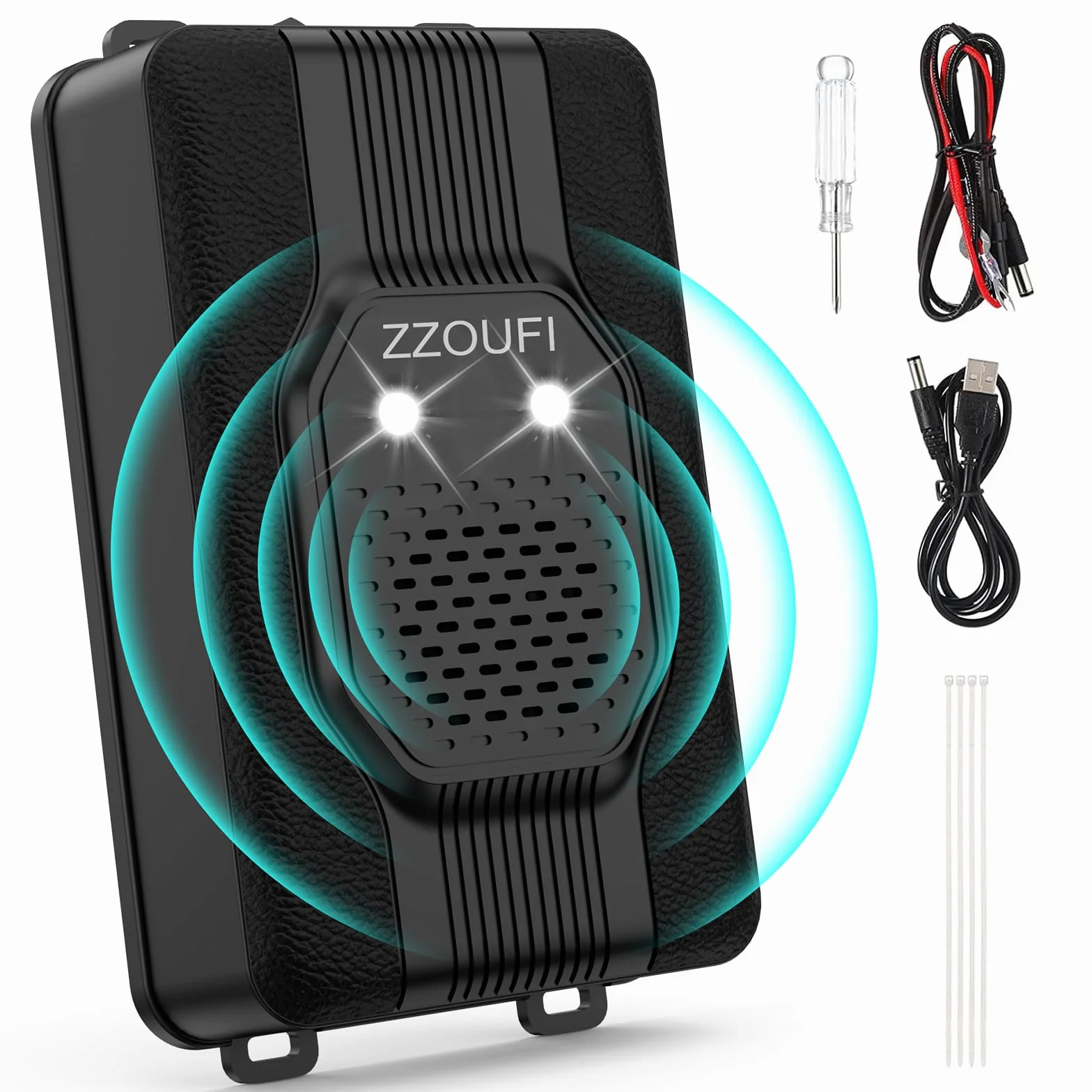 Odstraszacz Kun do Samochodu, Ultradźwiękowy Odstraszacz Gryzoni dla RV, Odstraszacz na Kuny Myszy do Silnika Samochodu, Strychu, Garażu, Zasilanie - 12 V, Bateria AA lub USB