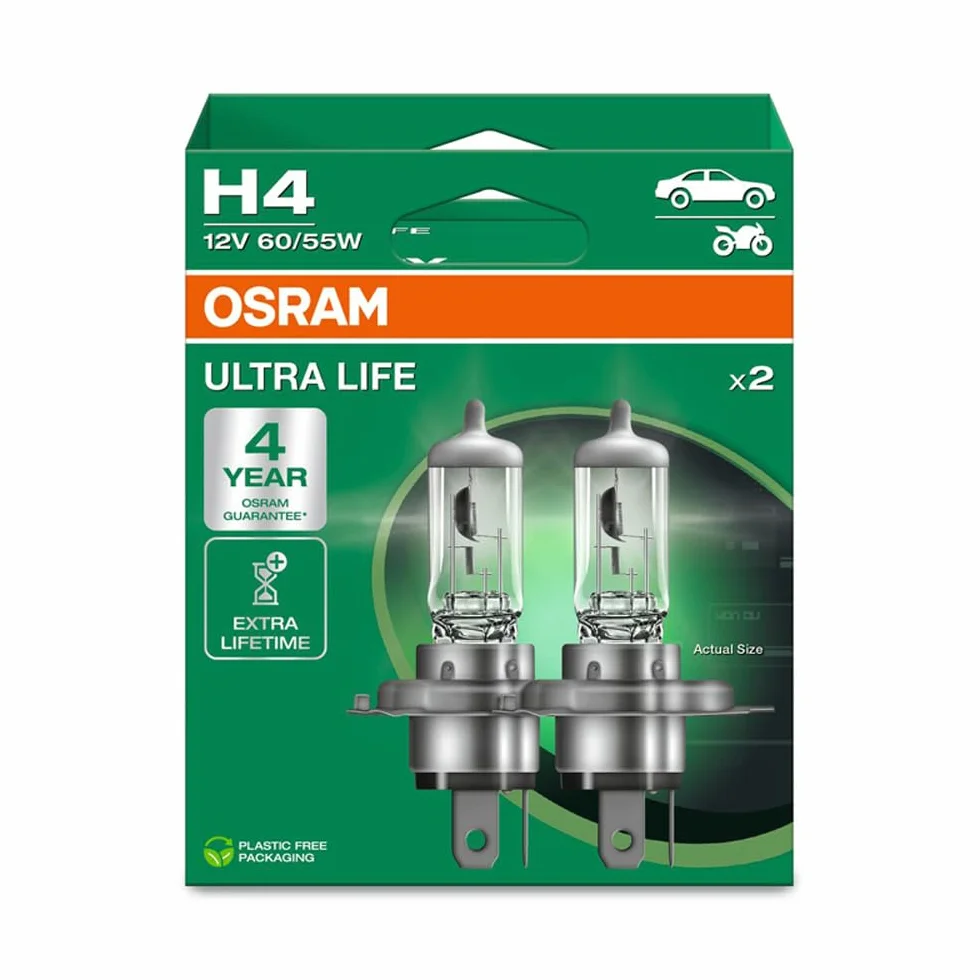 OSRAM ULTRA LIFE, H4, reflektory halogenowe, składane pudełko wiszące (2 lampy)