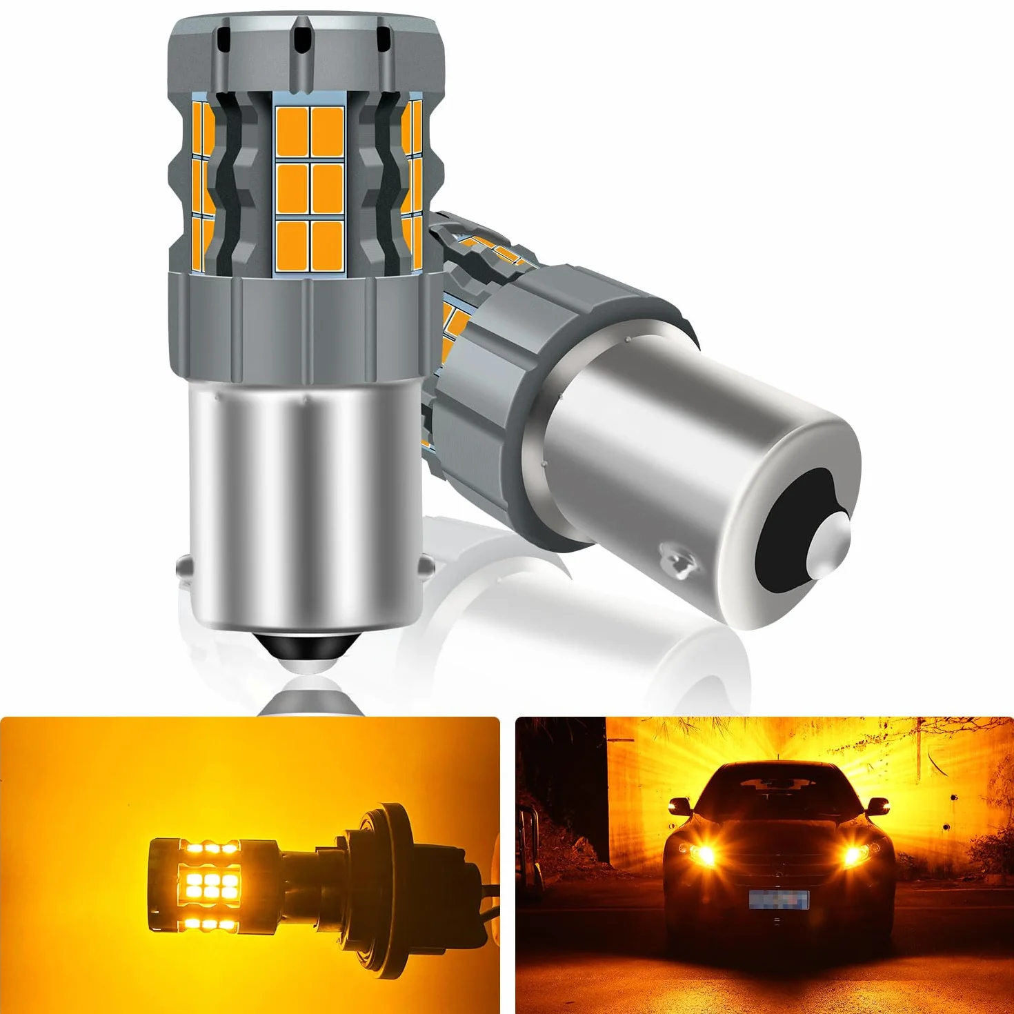 2 szt. 1156 LED Bursztynowa żarówka CANBUS wolny błąd Anti Hyper Flash 7506 BA15S P21W wymiana super jasnej żarówki 30-SMD 25W 4000LM