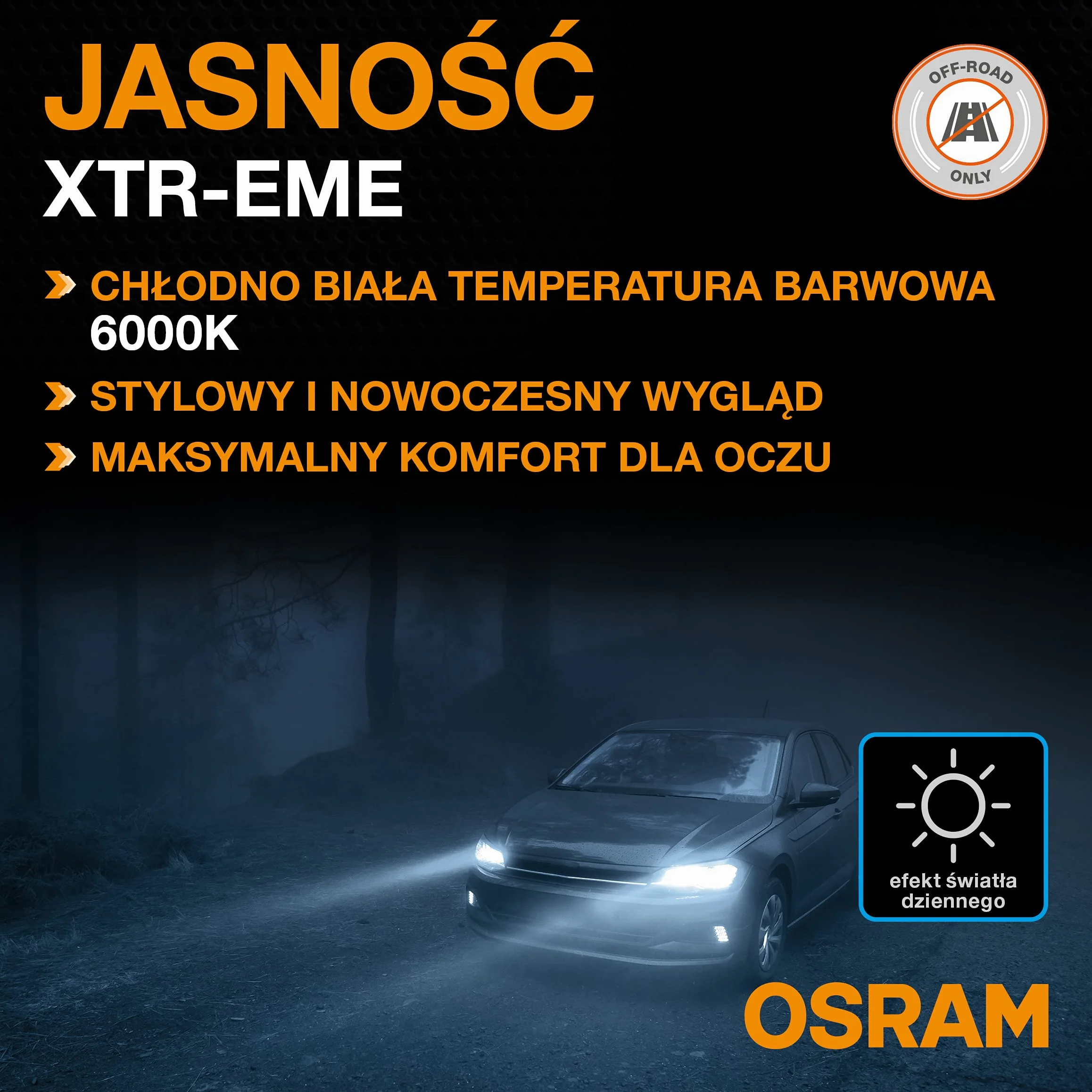 OSRAM LEDriving XTR, reflektory LED ≜H7 LED, zimne białe światło LED, tylko w terenie, 64210DWXTR, składane pudełko kartonowe (2 lampy)
