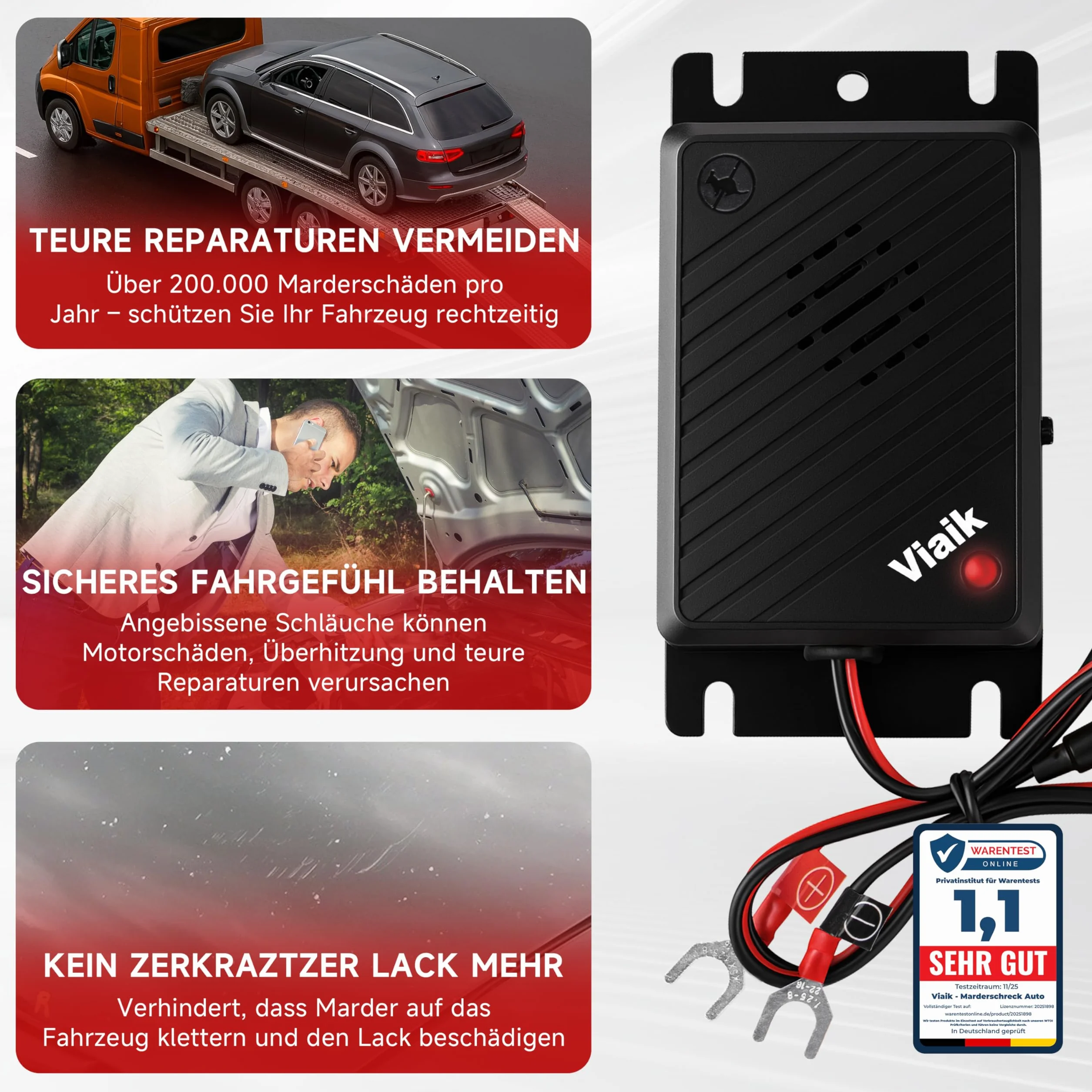 Ultradźwiękowy Odstraszacz Kun do Samochodu – Bezpośrednie Podłączenie do Akumulatora 12V – Skuteczna Ochrona Przed Gryzoniami i Kunami