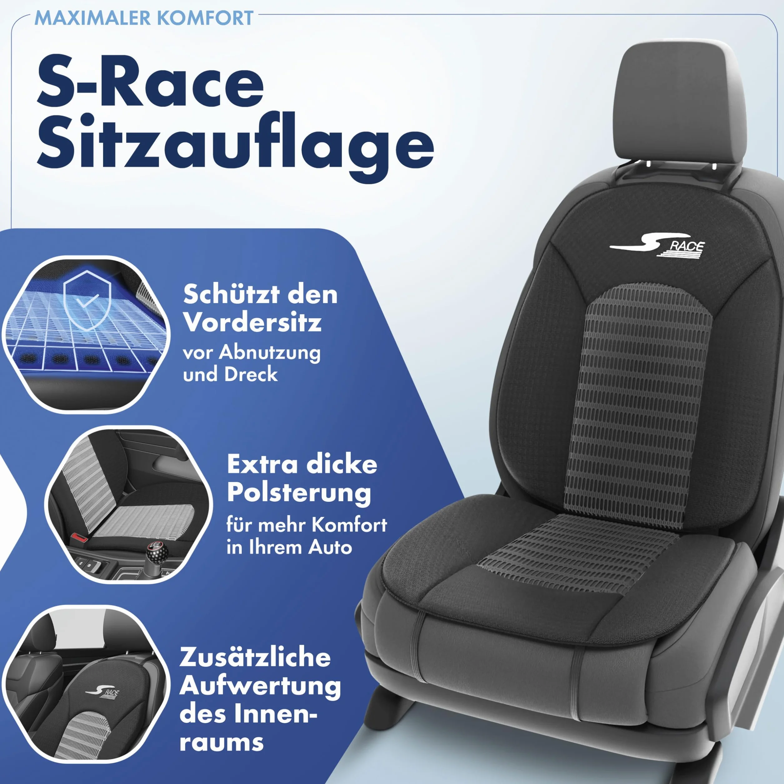 Walser Car Comfort 11652 Nakładka Na Fotel Samochodowy, Nakładka Na Siedzenie S-Race, Czarny
