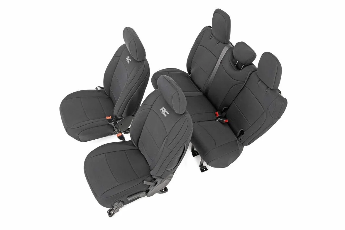 Rough Country Neoprenowe pokrowce na siedzenia (pasujące) 2018-2020 Jeep Wrangler JL 4DR 1./2. rząd | wodoodporne | 91010