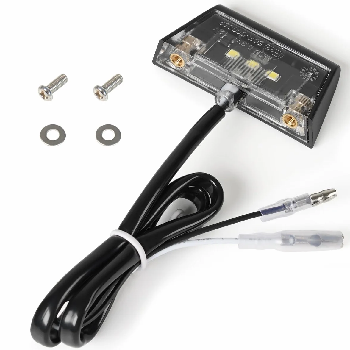 evermotor Uniwersalna mini lampa tablicy rejestracyjnej 12 V 0,3 W LED, oświetlenie tablicy rejestracyjnej, motocykl, certyfikat E, do samochodów osobowych, quadów, ATV, czarna, wodoodporna IP67