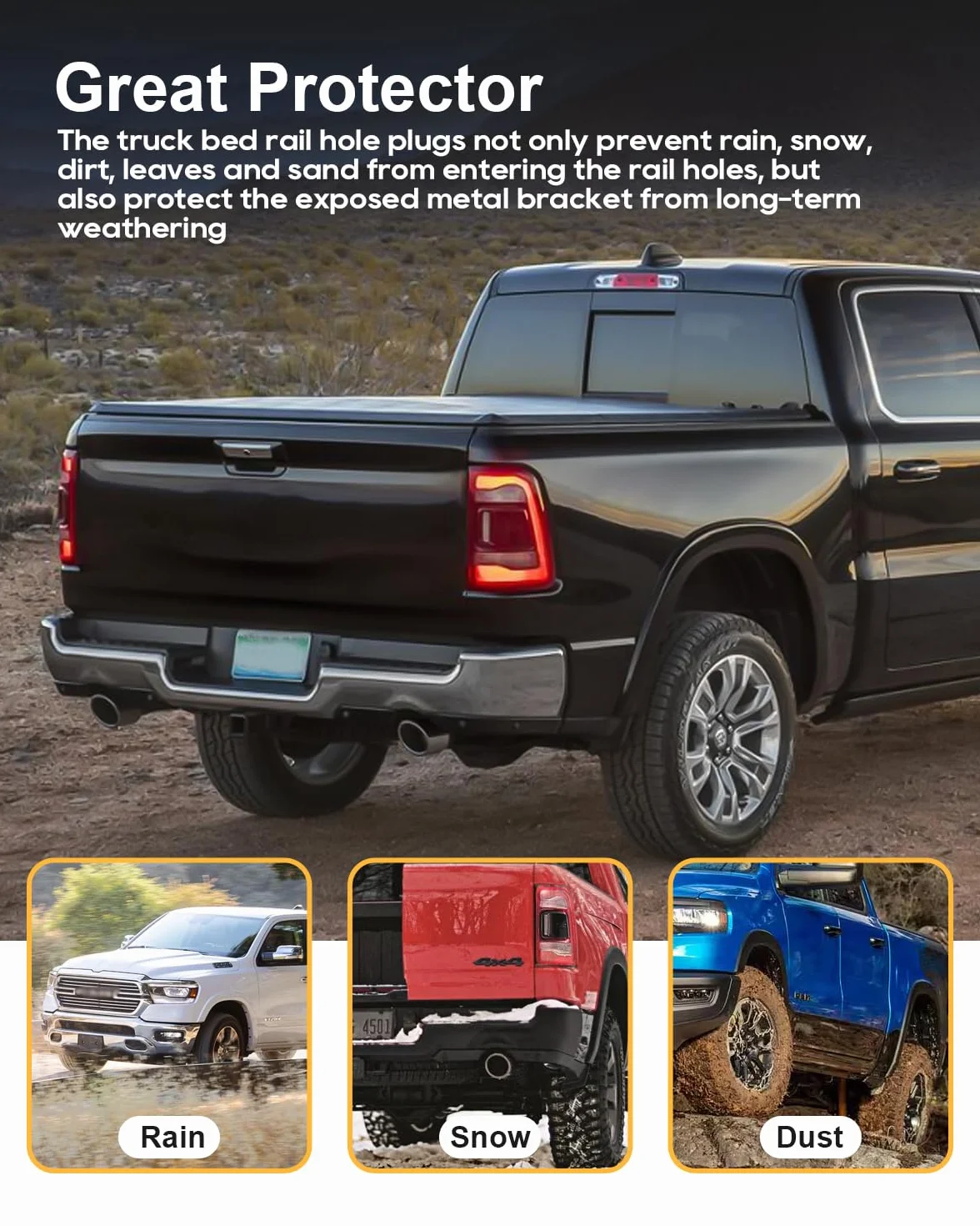 LFOTPP Korki do otworów do bagażnika, do tylnego bagażnika, kompatybilne z Dodge RAM 1500, 2019-2023, 2024, osłona otworów, ochrona samochodu, pickup, łóżko ciężarowe, 2 sztuki