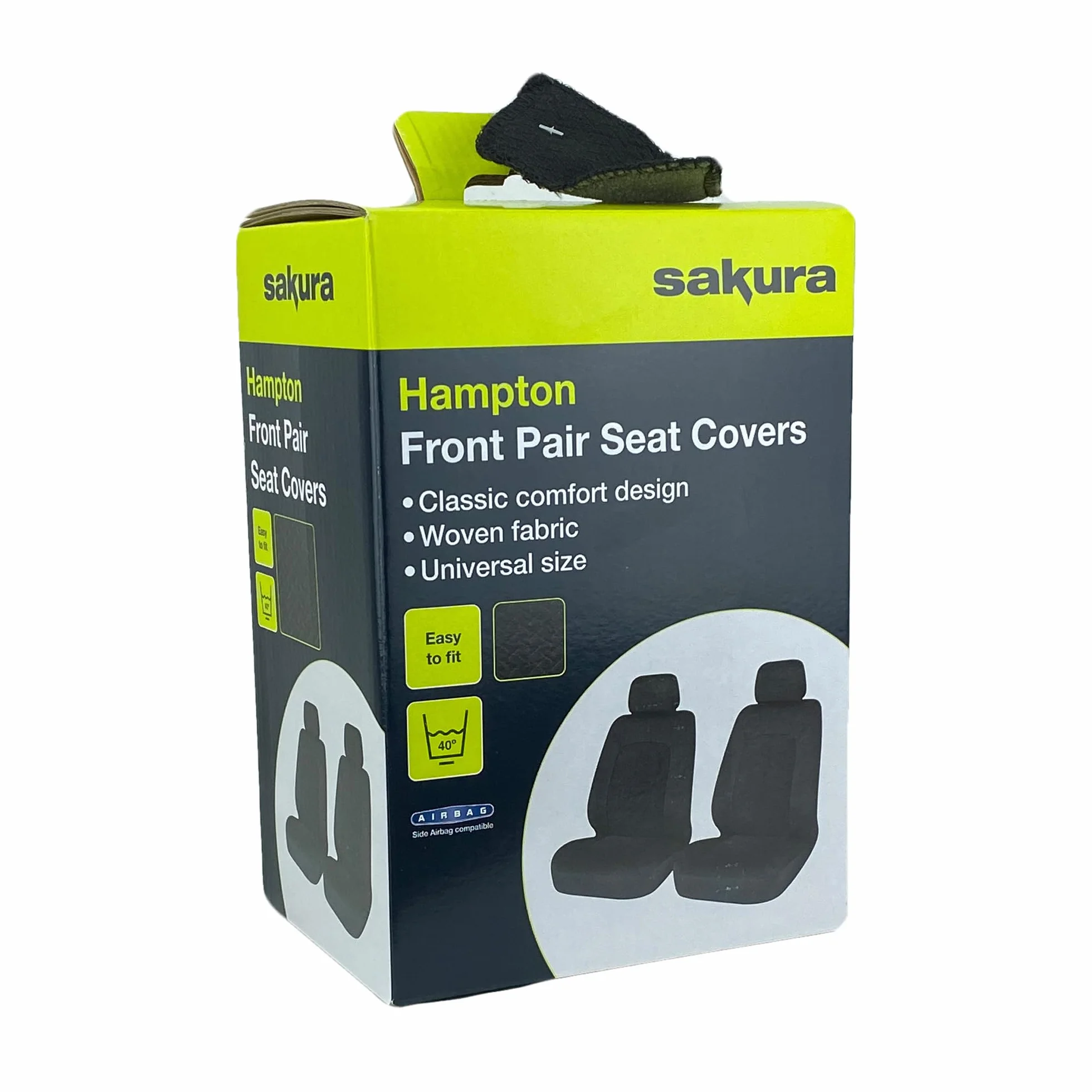 Sakura SS5401 pokrowce na przednie siedzenia samochodowe i furgonetki - 'Hampton - 1 para w kolorze czarnym - uniwersalne łatwe dopasowanie