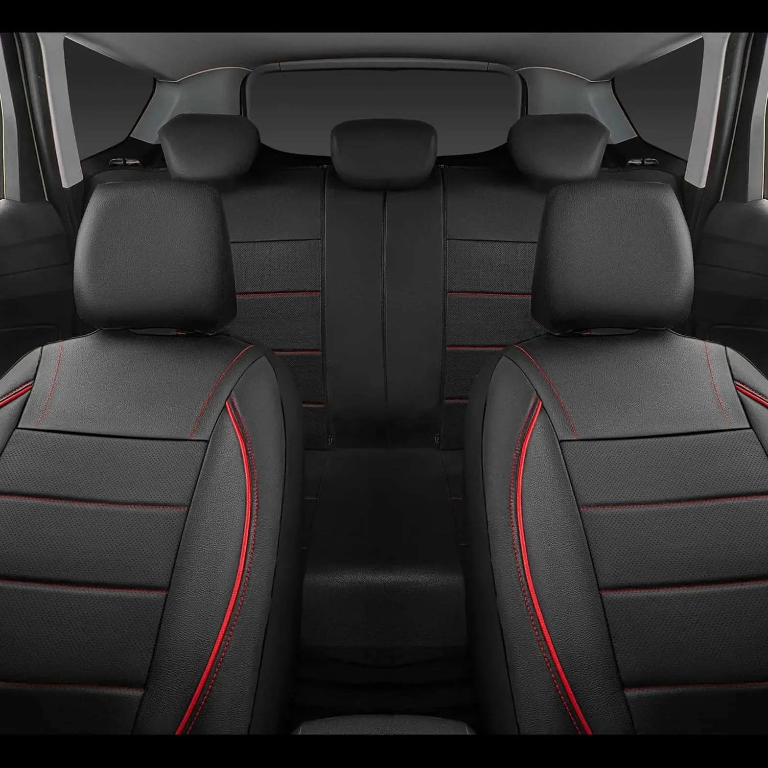 Pokrowce na siedzenia i zagłówek do Toyota Corolla Hatchback/Sedan/Estate 2018-2023 2024 2025-, oddychająca sztuczna skóra, kompatybilne z poduszką powietrzną, zmywalne, czarne