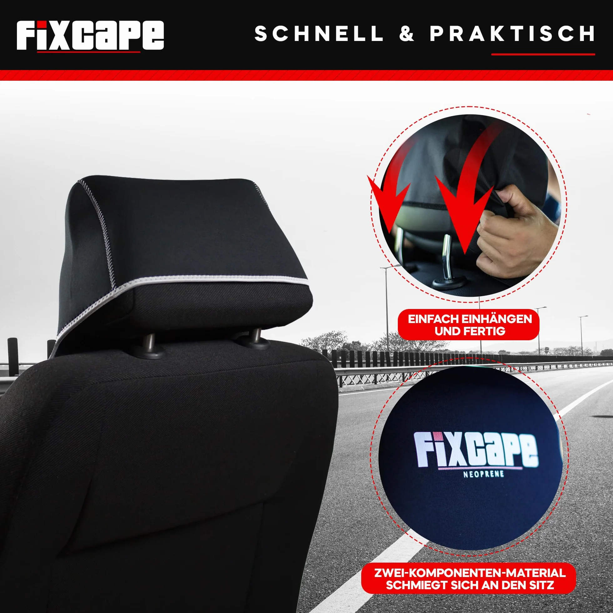 fixcape Neoprene pokrowce na przednie siedzenia samochodowe, zwycięzca porównania, uniwersalne, wodoszczelne, do warsztatu, sportu, hobby (kolor czarny/szary)