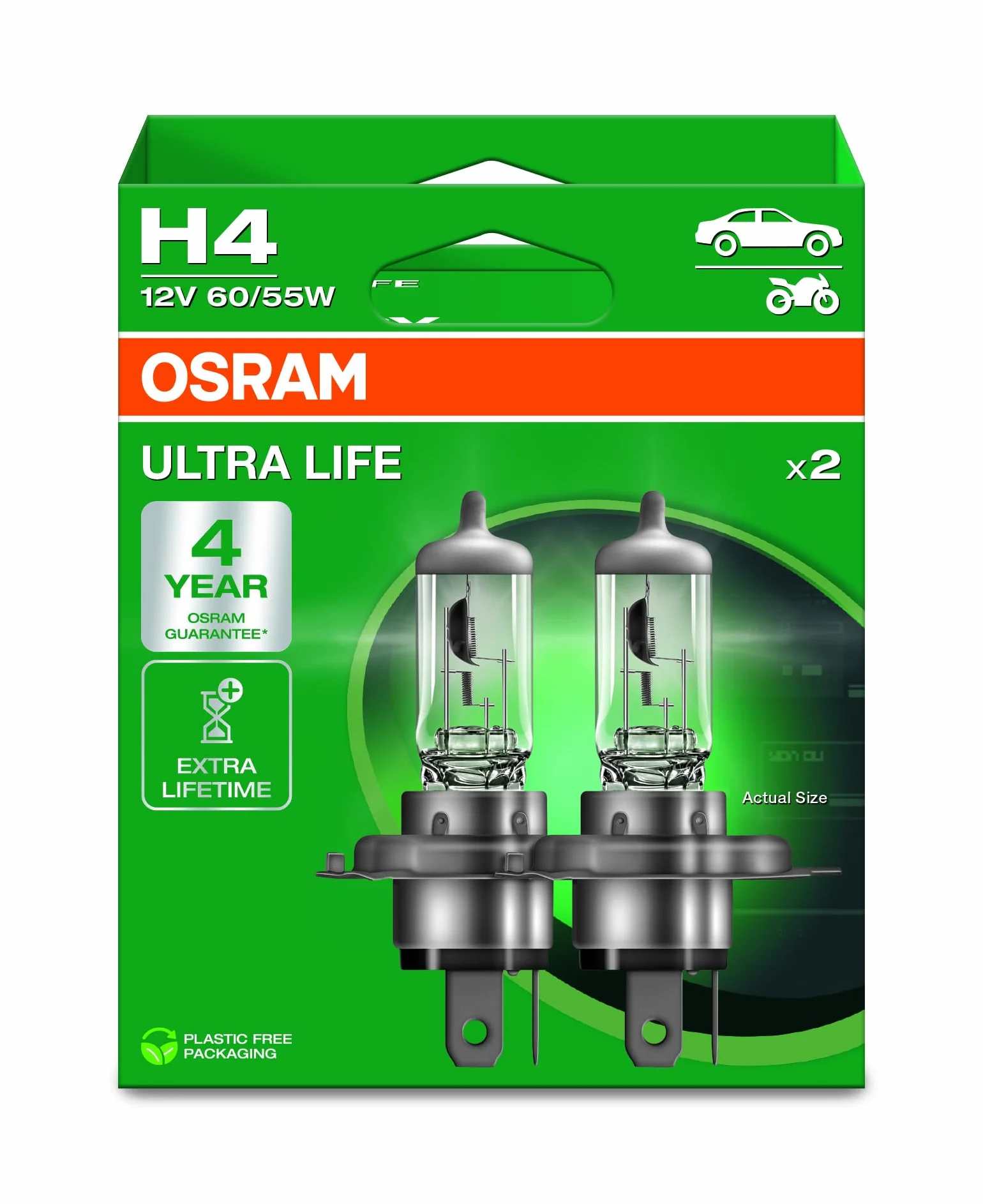 OSRAM ULTRA LIFE, H4, reflektory halogenowe, składane pudełko wiszące (2 lampy)