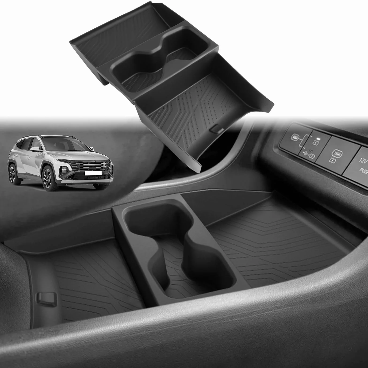 [Ulepszona] GAFAT Nowy Hyun-dai Tucson NX4 Facelift 2025 2026 (elektroniczny) organizer Tucson 2025 konsola środkowa, składany organizer na dole konsoli środkowej, guma TPE składana, z uchwytem na