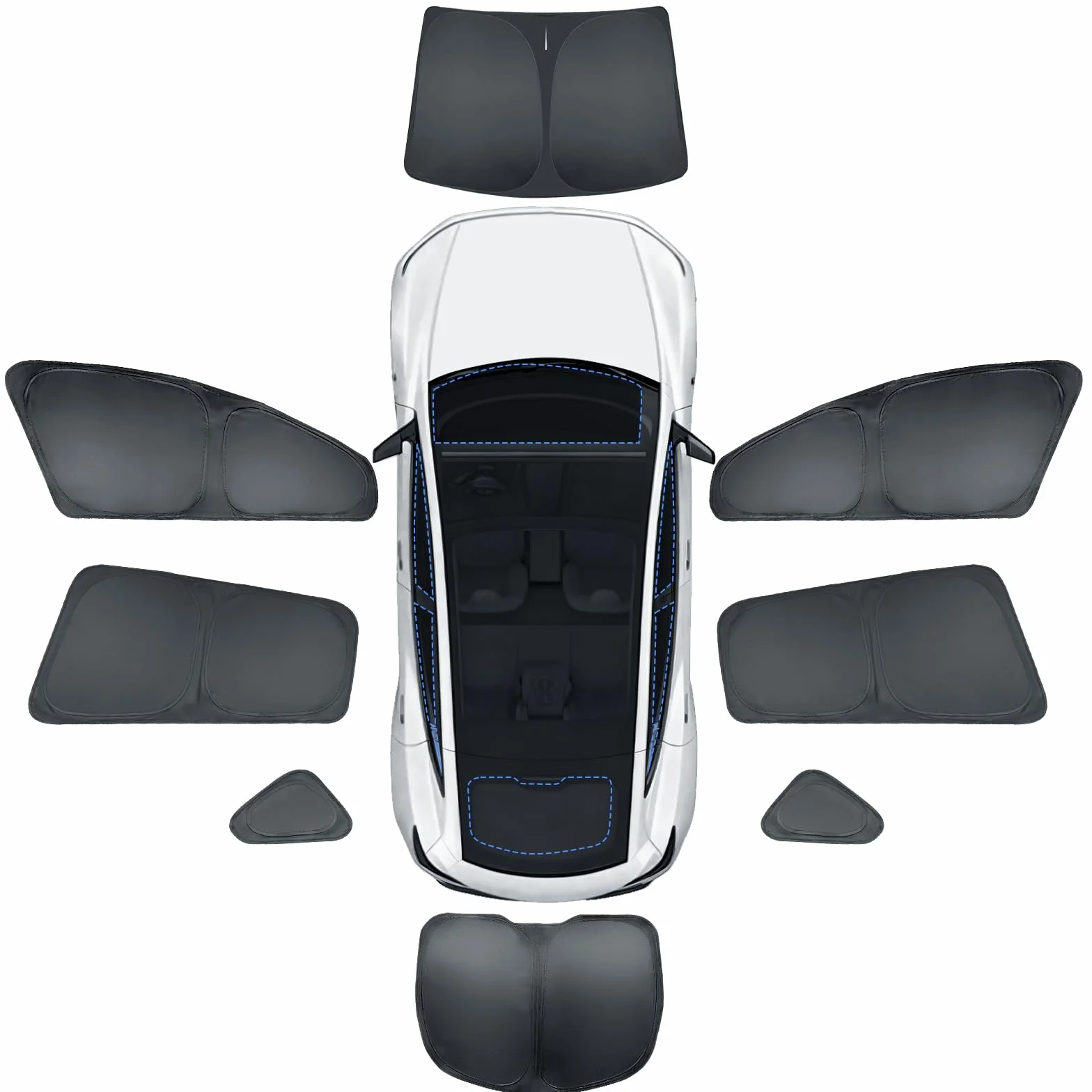 Samochodowa ochrona przeciwsłoneczna 8 sztuk do Tesla Model Y 2025-2026 Juniper Design do przedniej szyby tylnej szyby bocznej, kompletny zestaw, na kemping, prywatność, ochrona przed