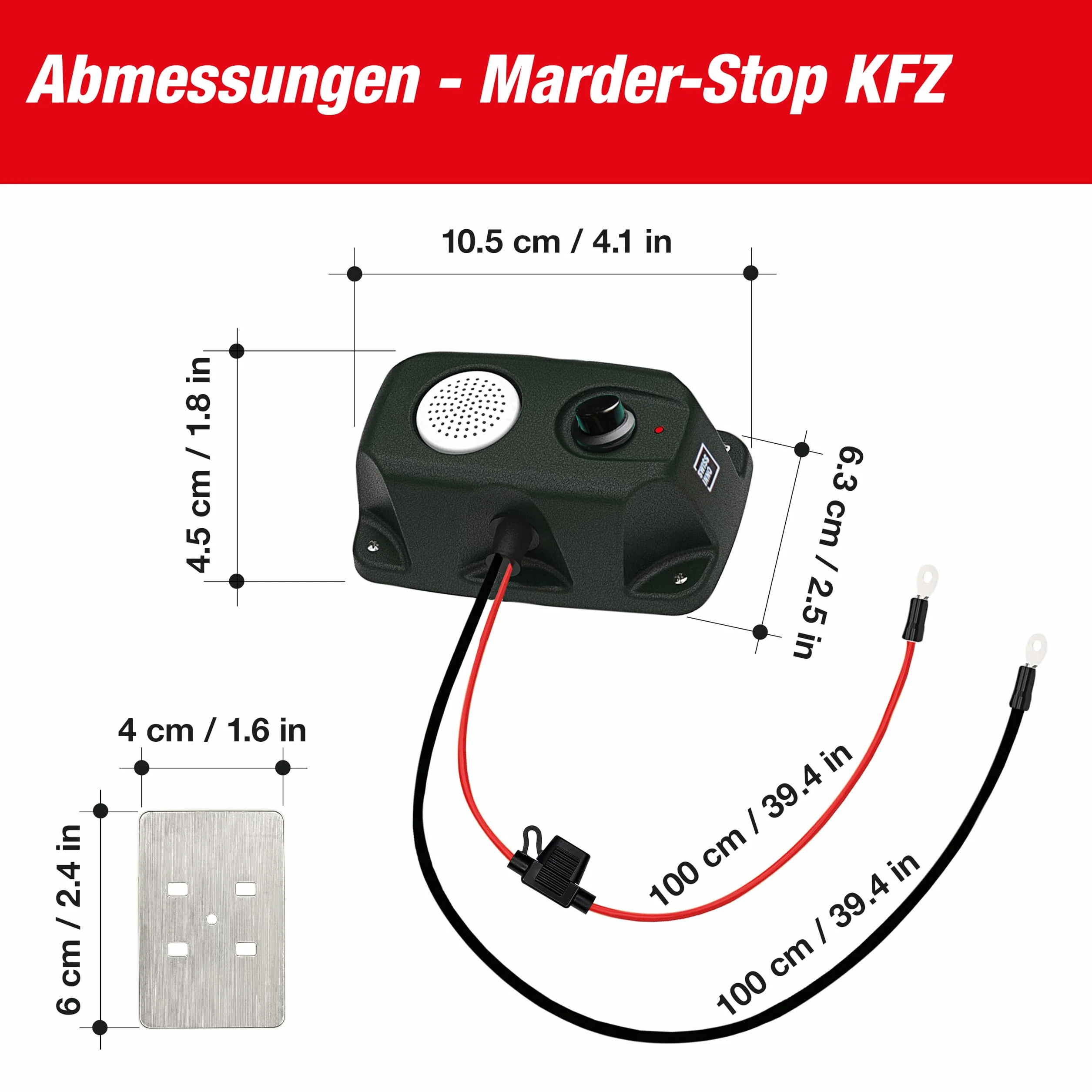 SWISSINNO MarderStop Samochodowy odstraszacz kun 12V – Ultradźwięki + płyty wysokiego napięcia – LED kontrolna – Niski pobór prądu – IP65 – Ochrona komory silnika i przewodów