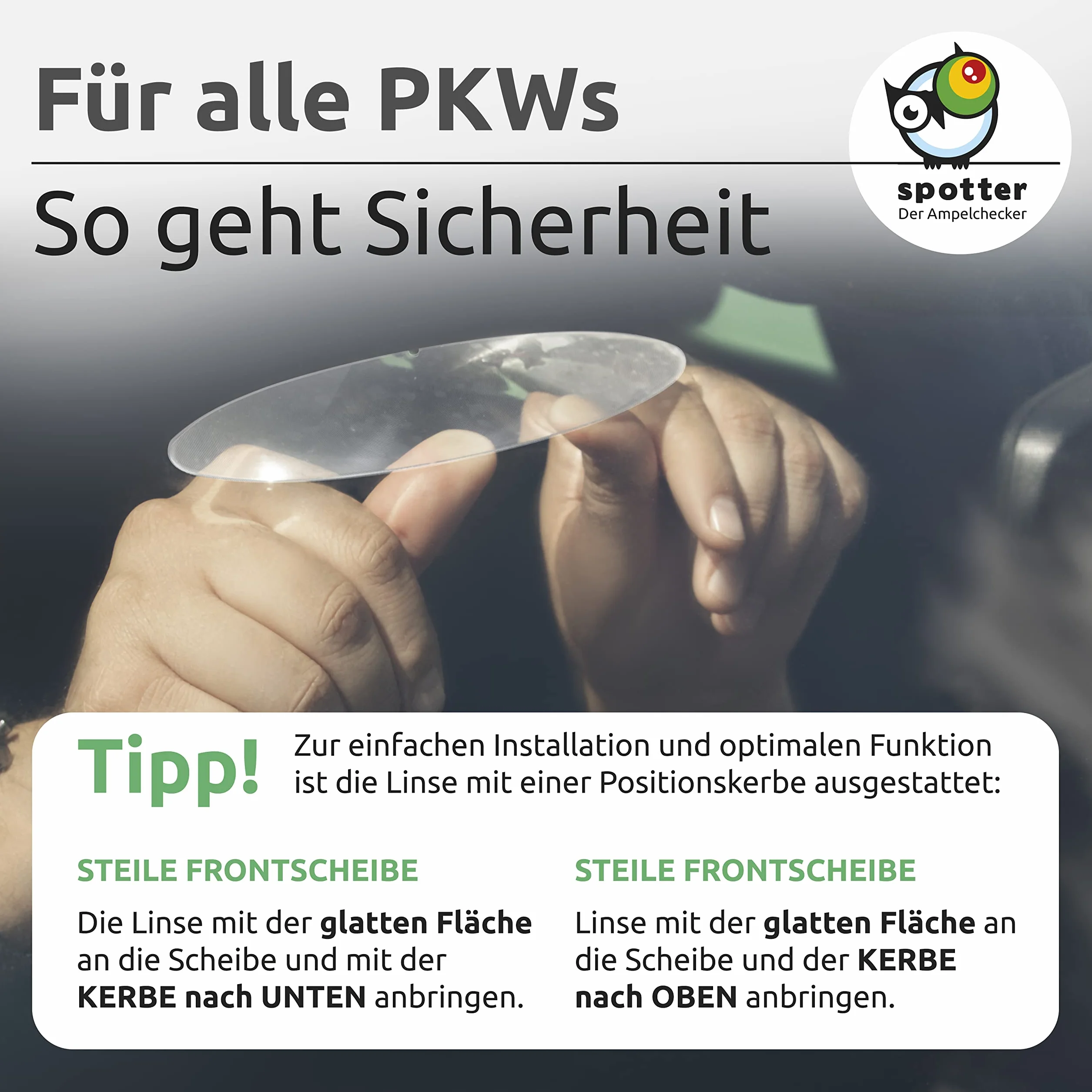 Spotter Ampelchecker Soczewka Fresnela do przedniej szyby, szerokokątna soczewka samoprzylepna, folia Fresnel, dla lepszej widoczności, szerokokątna folia na przednią szybę samochodu, nadaje się do
