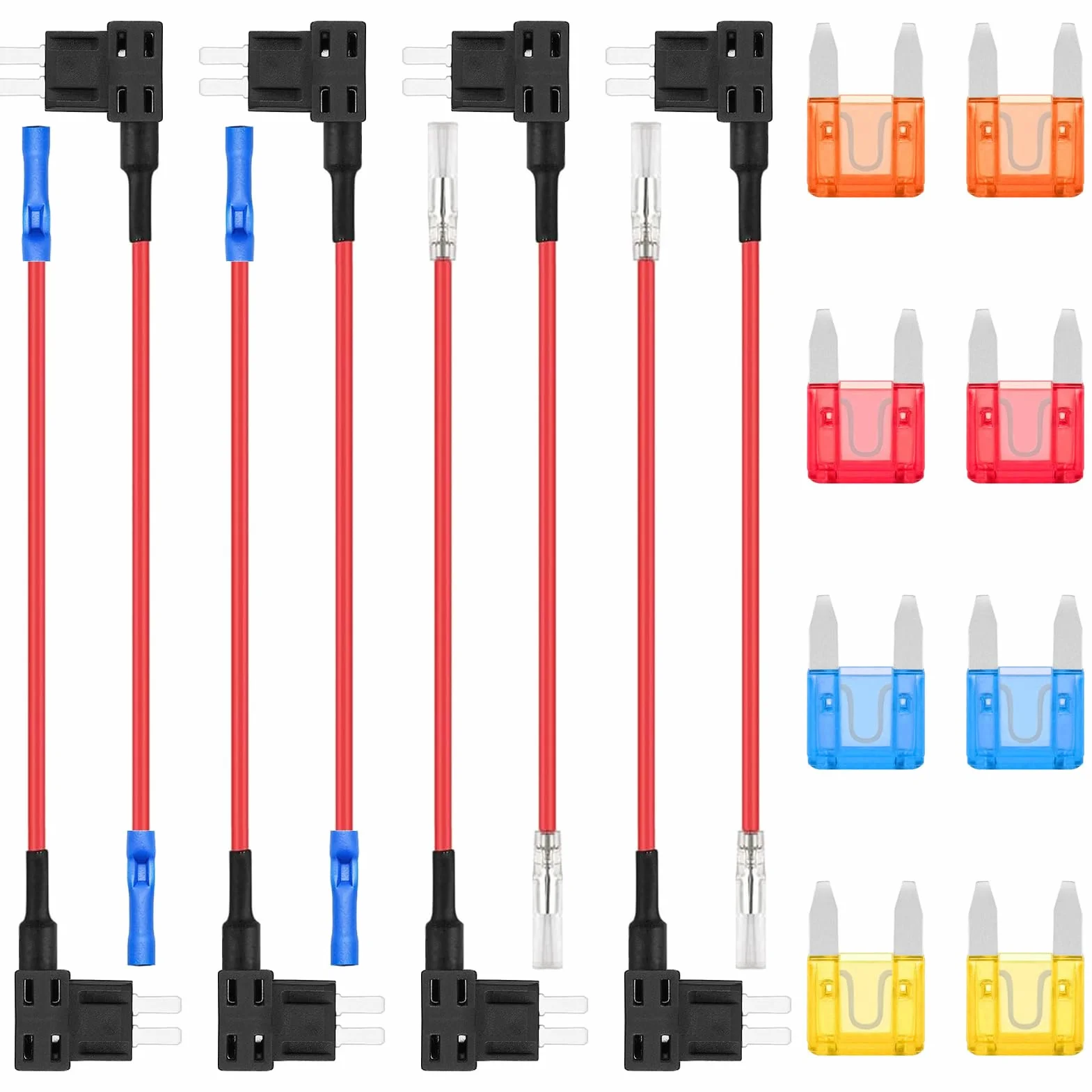 Mini Bezpiecznik Samochodowy Adapter Bezpiecznika 12V Dodaj Obwód Fuse Tap Piggy Back Uchwyt Bezpiecznika z Bezpiecznikami 5A 10A 15A 20A do Samochodów (Opakowanie 8 sztuk)