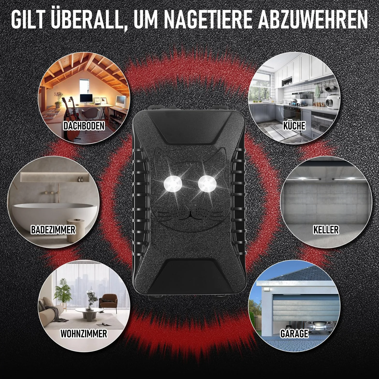 odstraszacz kun z ultradźwiękami 18-36 kHz i 2 błyskami, odstraszacz kun do samochodu, mobilna ochrona przed kunami, odstraszanie kun, odstraszanie szczurów do silnika samochodu, domu, garażu