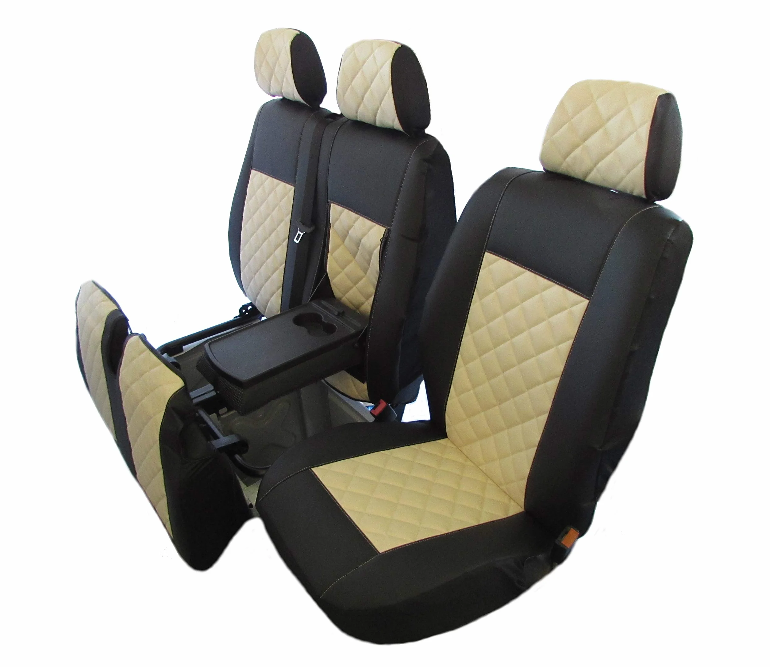 Pasuje do MERCEDES SPRINTER 2006-2018, VW CRAFTER 2006-2018 LHD BLACK-BEIGE ECO SKÓRA pokrowce na siedzenia 2+1 (1 pojedyncze 1 podwójne)