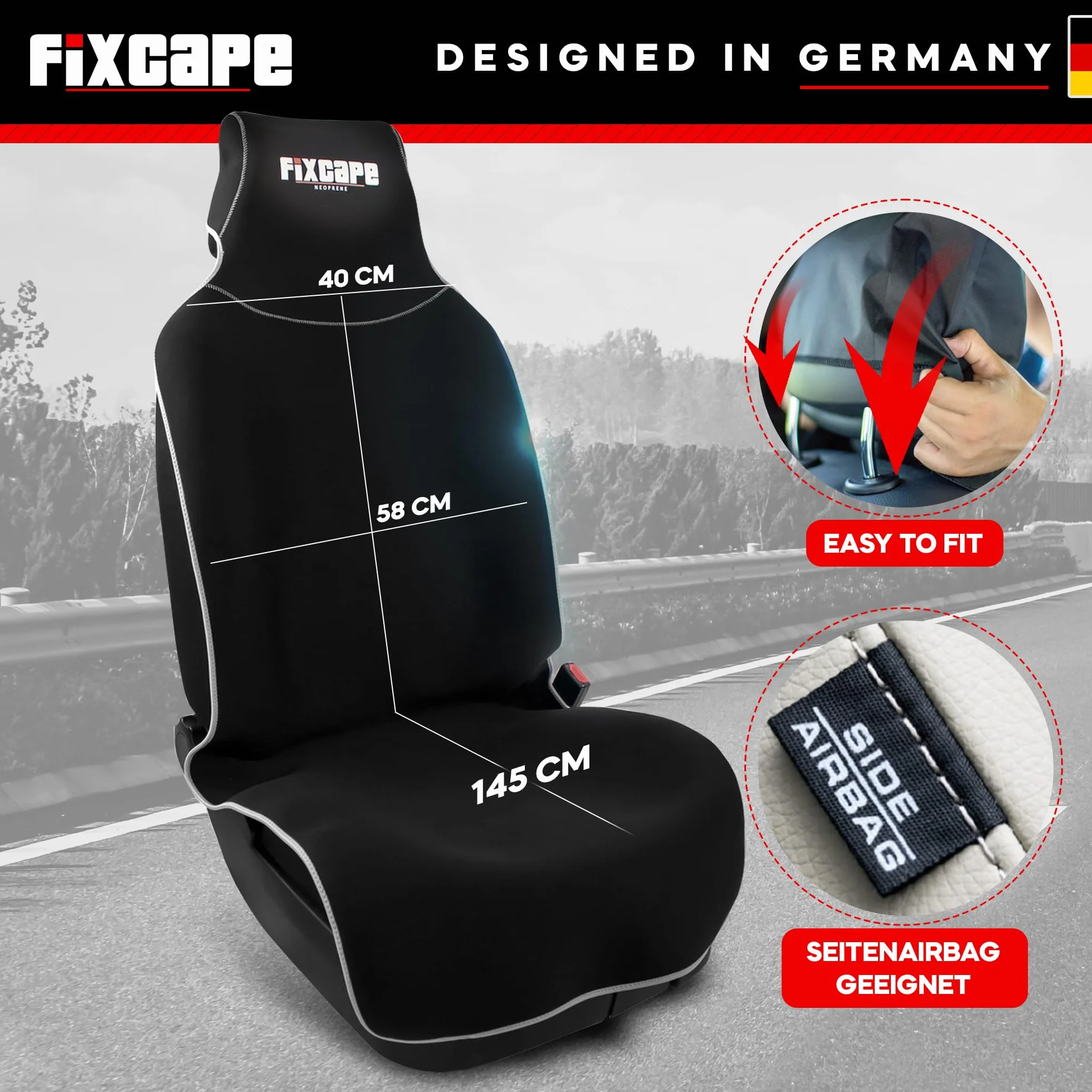 fixcape Neoprene pokrowce na przednie siedzenia samochodowe, zwycięzca porównania, uniwersalne, wodoszczelne, do warsztatu, sportu, hobby (kolor czarny/szary)