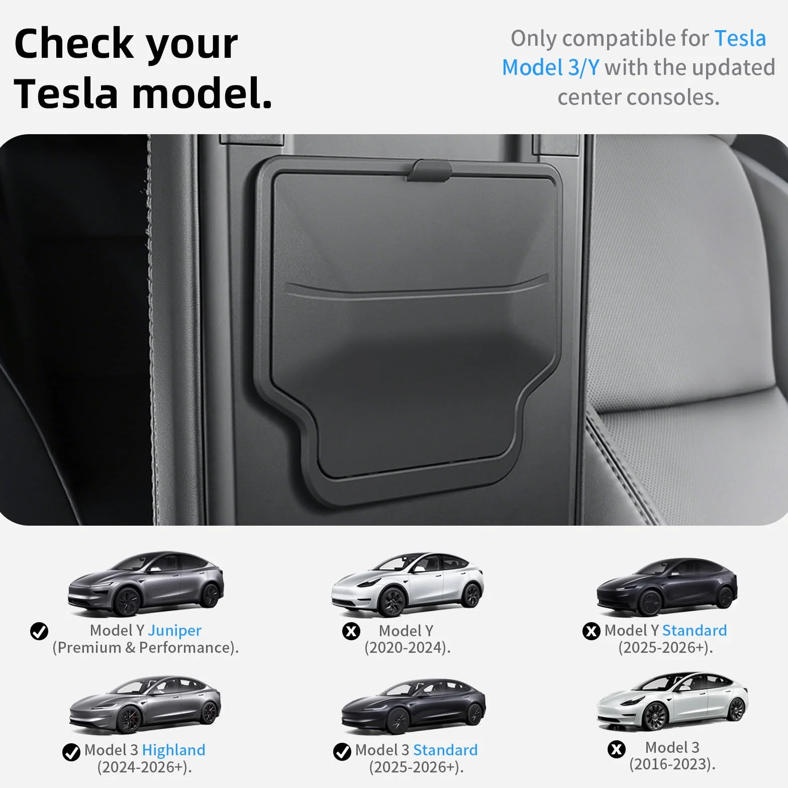 Zestaw 4 Organizerów Na Konsolę Środkową Tesla Model 3 Highland 2024-2026 & Model y Juniper 2025-2026 (Premium/Performance) – Magnetyczna Ukryta Skrytka, Antypoślizgowa, Bez Narzędzi
