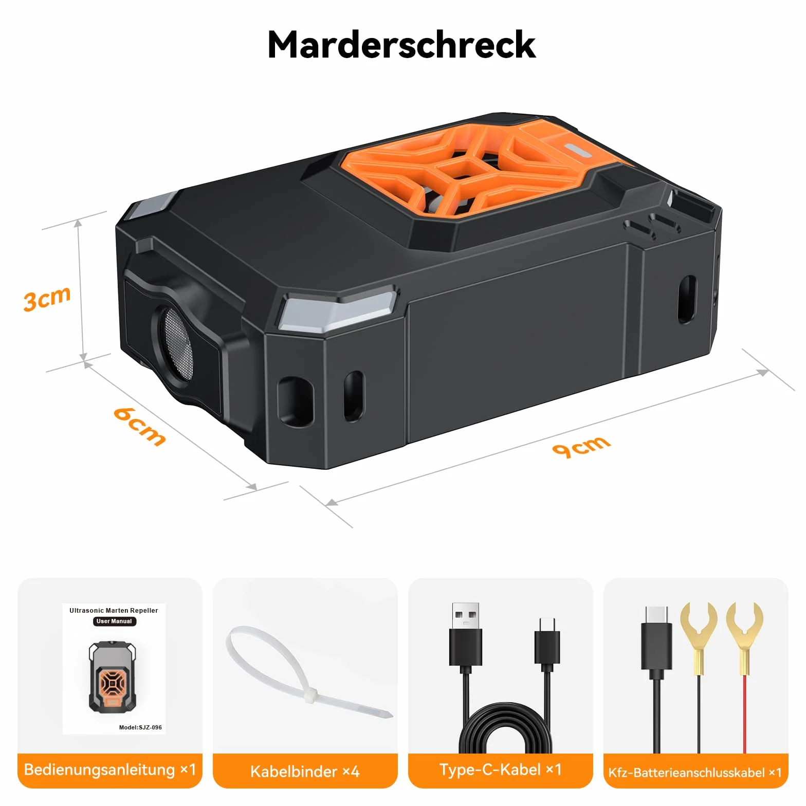Odstraszacz kun do samochodu, Ultradźwięki, zasilanie 12V z akumulatora samochodowego i zasilanie USB, odstraszacz zwierząt i myszy, wyposażony w diodowe migające światło ostrzegawcze (Czarny)