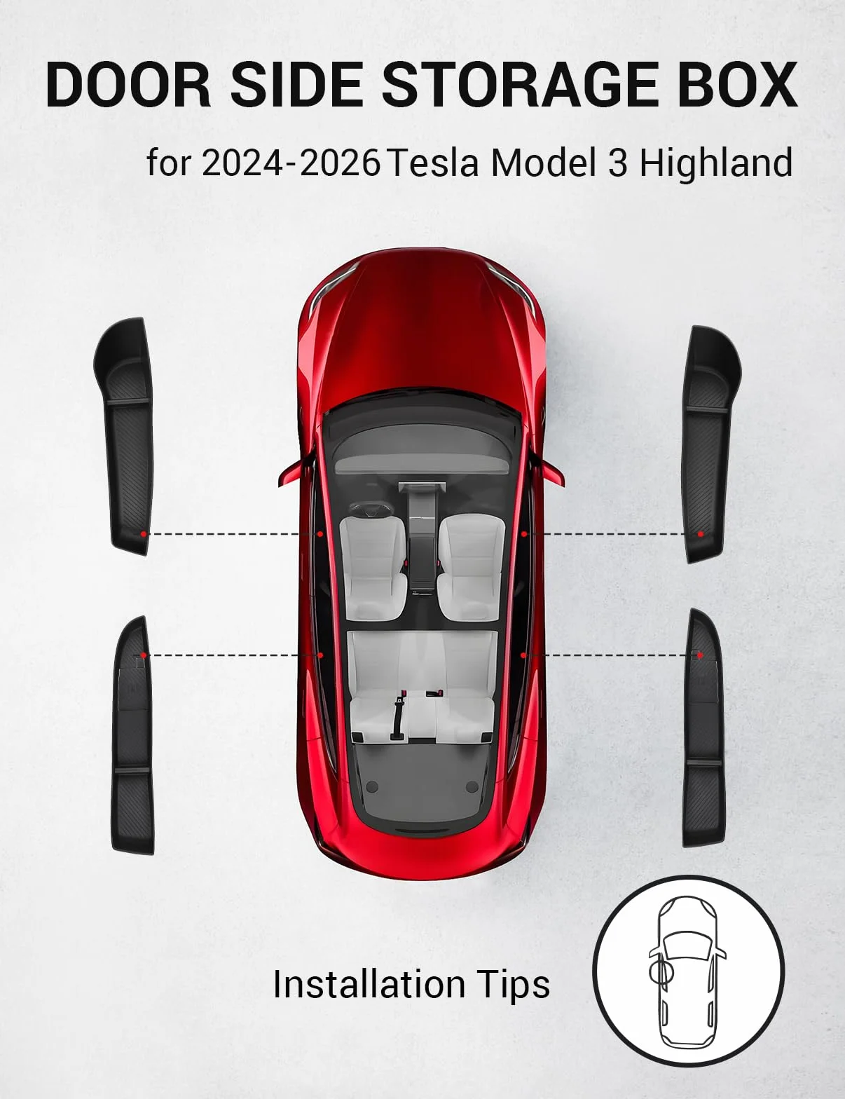 BASENOR 2024-2026 Tesla Model 3-drzwiowe pudełko do przechowywania, wkładki do kieszeni na drzwi, TPE przednia i tylna strona organizera, wkładka ochronna do modelu 3 Highland Refresh akcesoria
