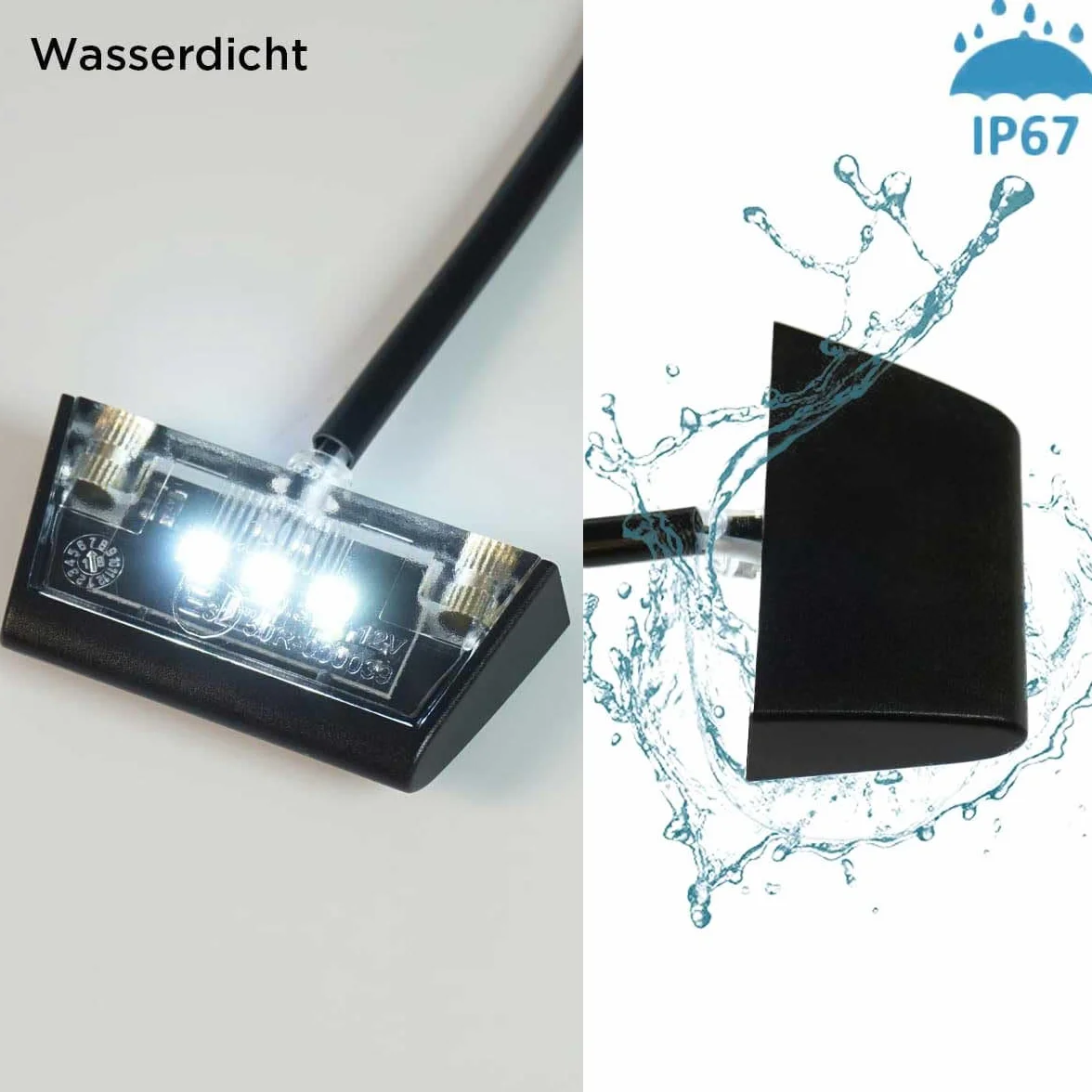 evermotor Uniwersalna mini lampa tablicy rejestracyjnej 12 V 0,3 W LED, oświetlenie tablicy rejestracyjnej, motocykl, certyfikat E, do samochodów osobowych, quadów, ATV, czarna, wodoodporna IP67