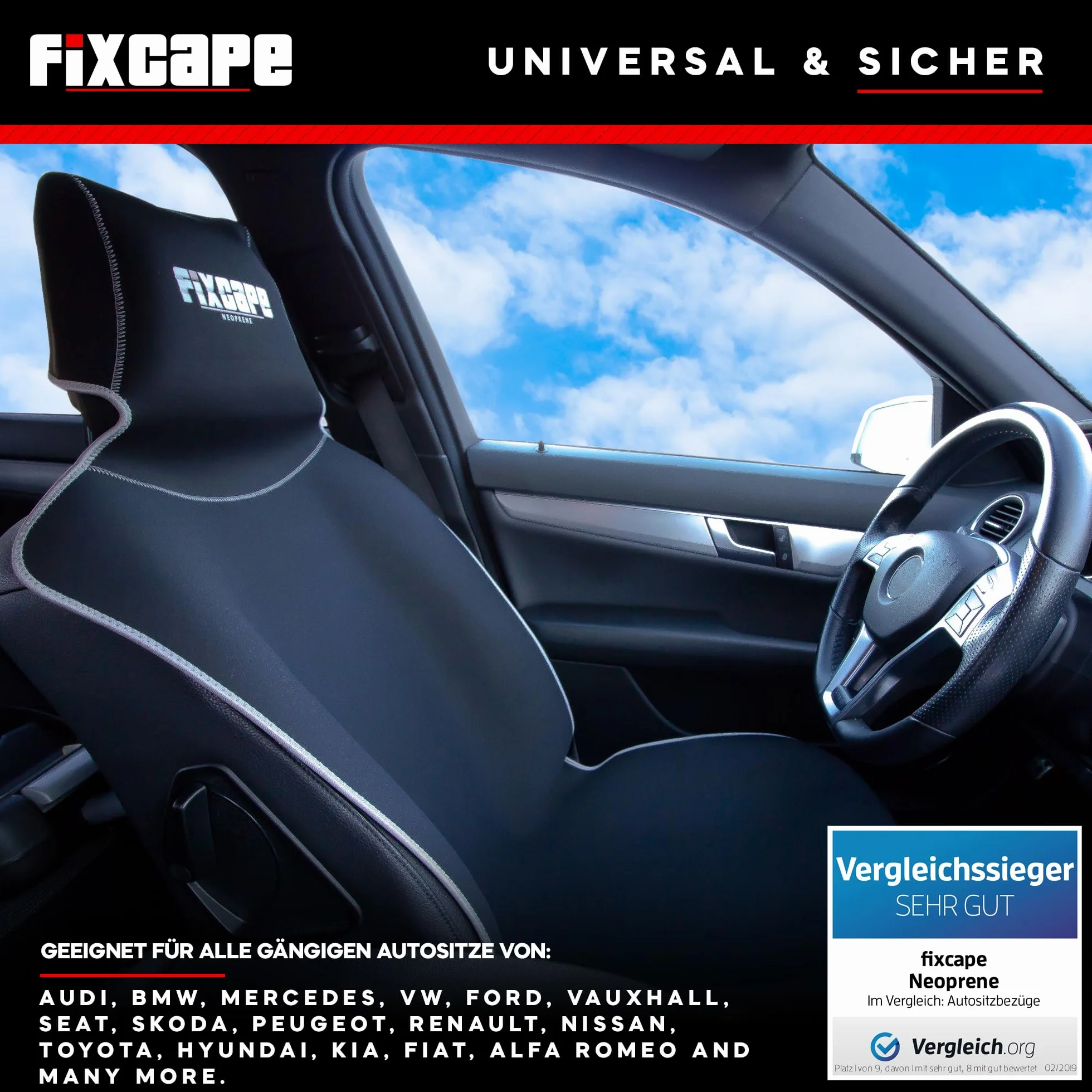 fixcape Neoprene pokrowce na przednie siedzenia samochodowe, zwycięzca porównania, uniwersalne, wodoszczelne, do warsztatu, sportu, hobby (kolor czarny/szary)