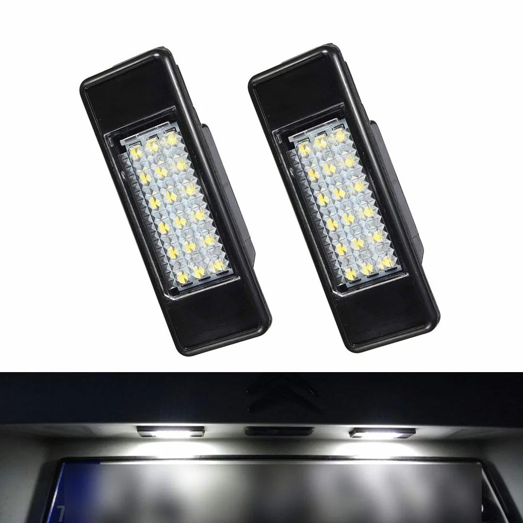 2 szt. światła tablicy rejestracyjnej LED, Canbus bez błędów, białe, 6000 K, 18 SMD LED do Peugeot 106, 1007, 207, 307, 308, 3008, 406, 407, 508, 806, Citroen C2, C3, C4, C5, C6,