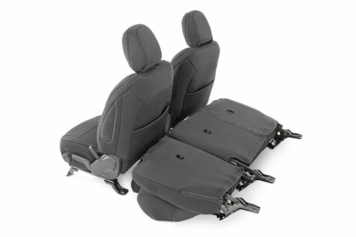 Rough Country Neoprenowe pokrowce na siedzenia (pasujące) 2018-2020 Jeep Wrangler JL 4DR 1./2. rząd | wodoodporne | 91010