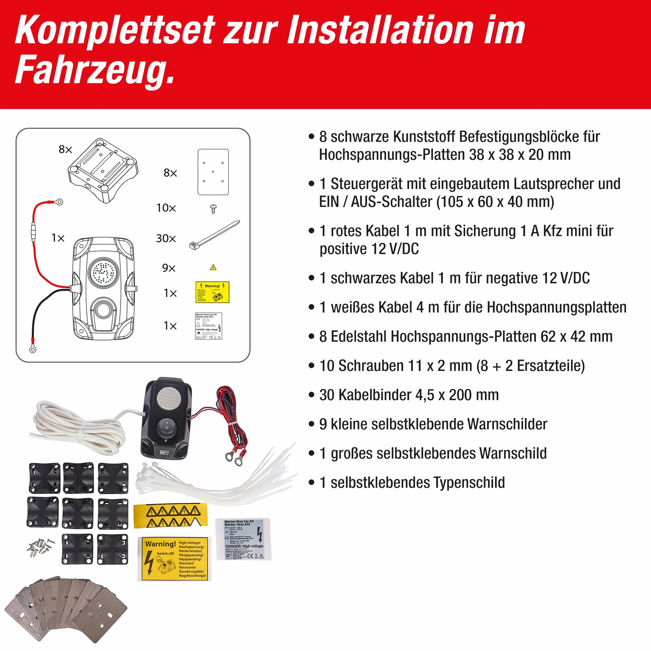 SWISSINNO MarderStop Samochodowy odstraszacz kun 12V – Ultradźwięki + płyty wysokiego napięcia – LED kontrolna – Niski pobór prądu – IP65 – Ochrona komory silnika i przewodów