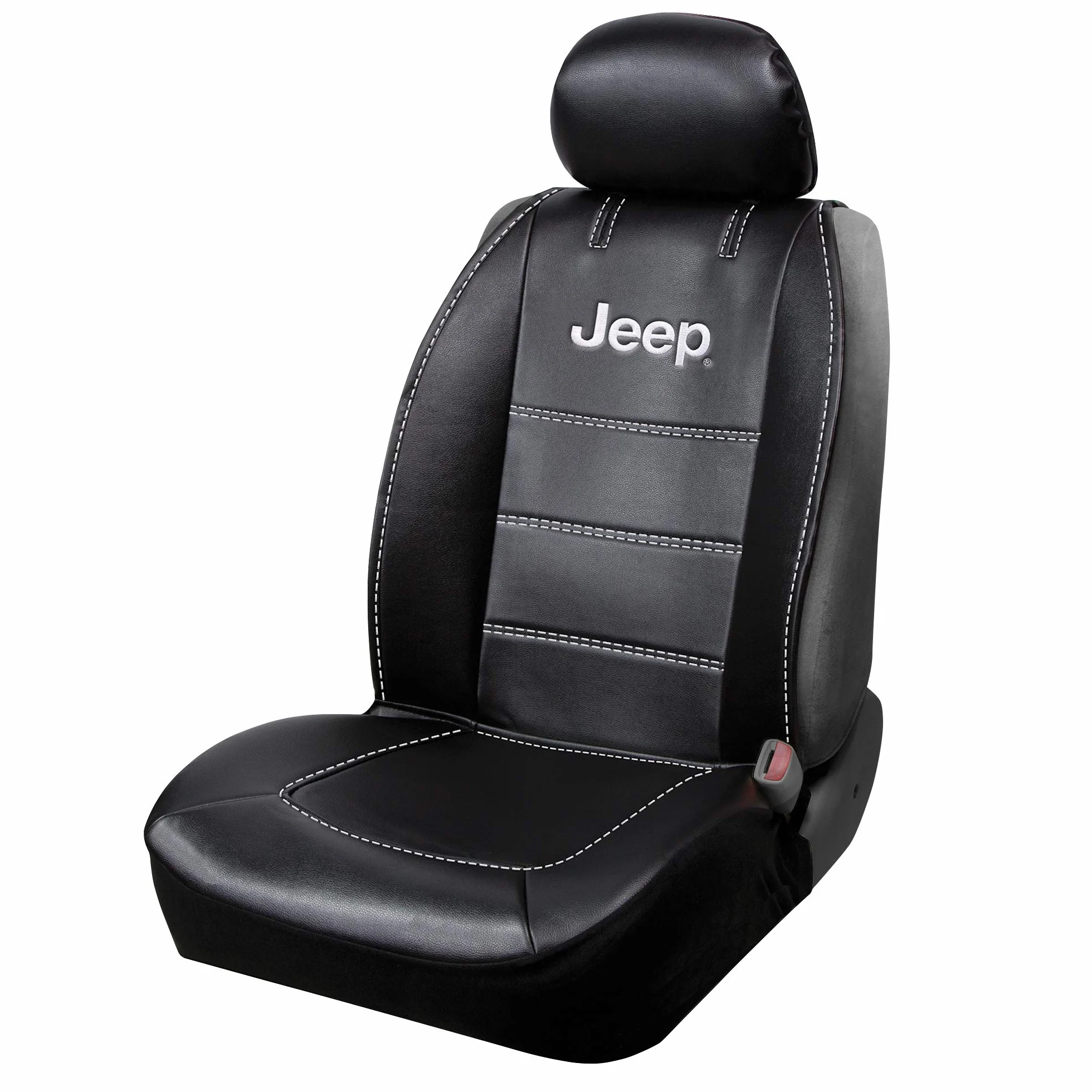 Plasticolor 008631R01 Pokrowiec na fotel deluxe, z wyszywanym kontrastującym logo, premium, 3-częściowy pokrowiec na siedzenie samochodowe ciężarówki lub SUV z kieszenią bagażową, czarny