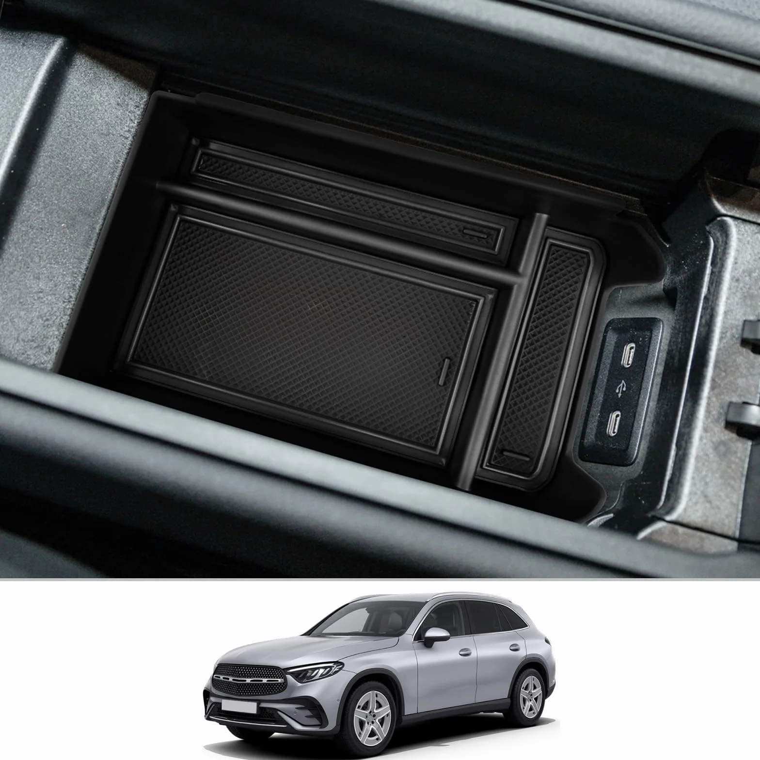 CDEFG Mercedes GLC X254 2023 2024 2025 Organizer do konsoli środkowej i podłokietnika GLC-Klasse pudełko do przechowywania Akcesoria samochodowe do konsoli środkowej GLC X254 2023 (czarny)