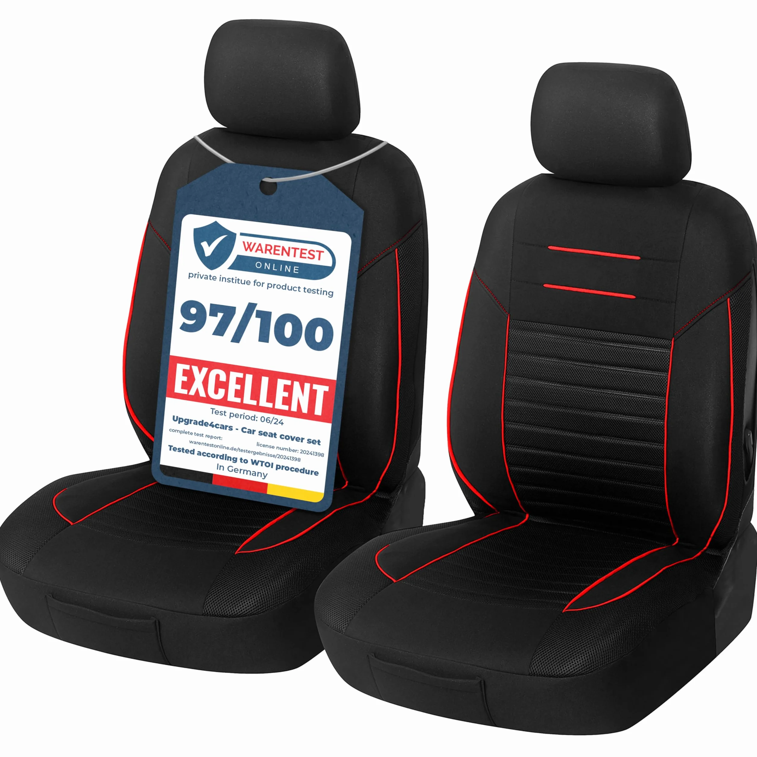 Upgrade4cars Pokrowce na siedzenia samochodowe, na przednie siedzenia, czarno-czerwone, zestaw pokrowców na fotel kierowcy i pasażera, uniwersalne, akcesoria samochodowe, do dekoracji wnętrza