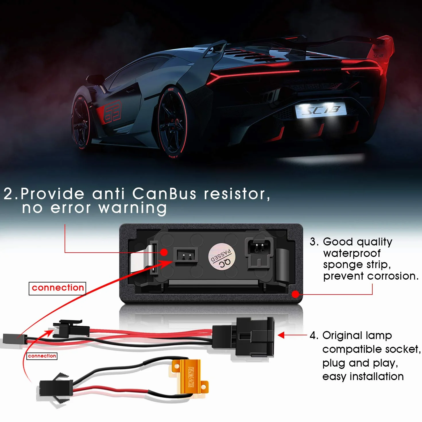 WinPower LED Oświetlenie Tablicy Rejestracyjnej Bezbłędne Lampy Biały 6000K Kompatybilne z A1/S1/A3/S3/A4/S4/A5/S5/A6/S6/A7/S7/Q3/Q5/Q7/TT/TTS/TTRS itp. 2 Sztuki