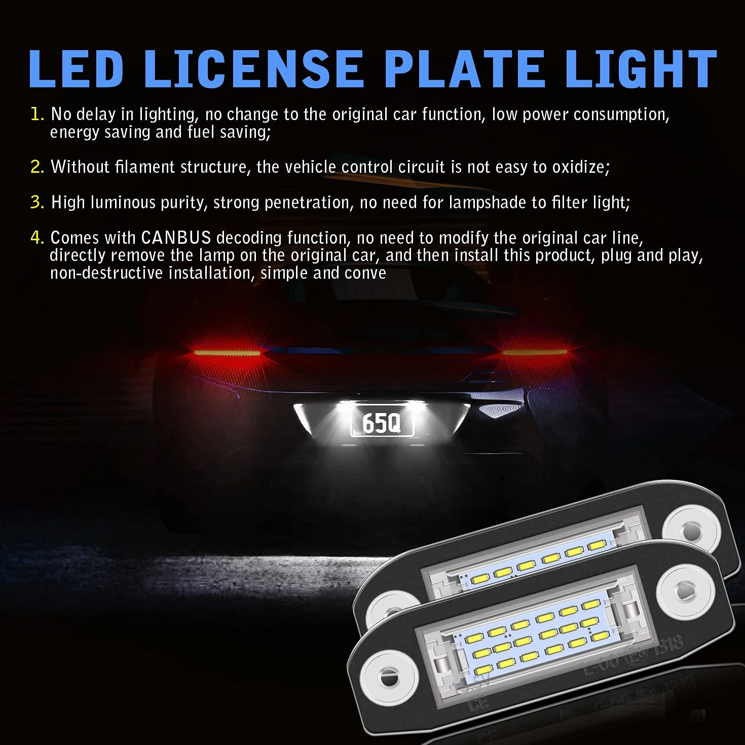 TECTICO Żarówki LED do tylnej tablicy rejestracyjnej SMD Błyszcząco białe światła rejestracyjne Canbus Kompatybilne z Volvo C30 C70 S40 S60 S80 V50 V60 V70 XC60 XC70 XC90, 2 żarówki