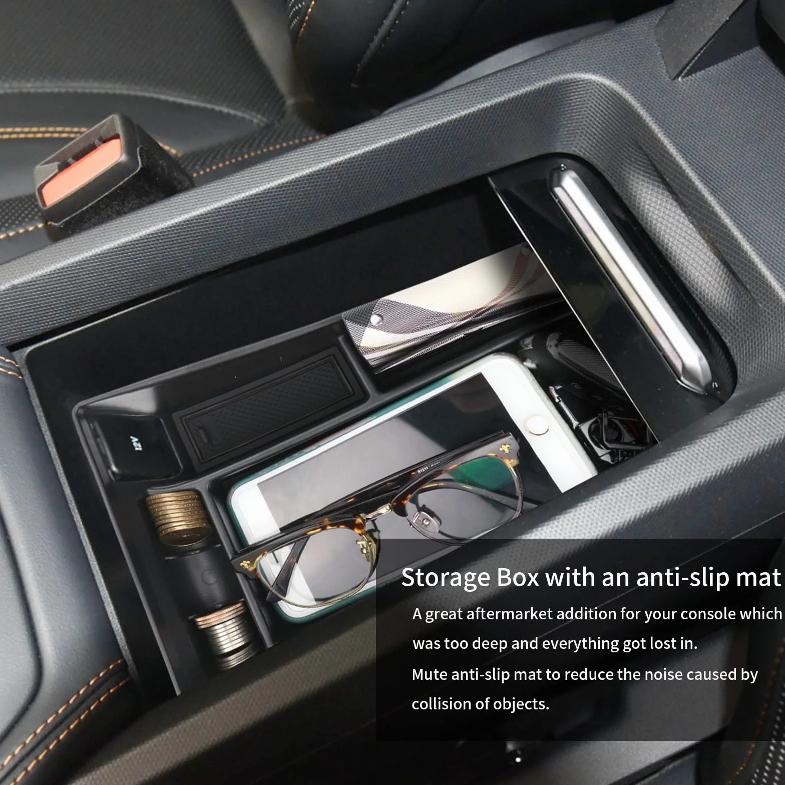 YEE PIN Pudełko do przechowywania kompatybilne z Ford Mustang Mach-E 2021-2023, organizer do konsoli środkowej, organizer na podłokietniki, akcesoria, z matą antypoślizgową (czarny)