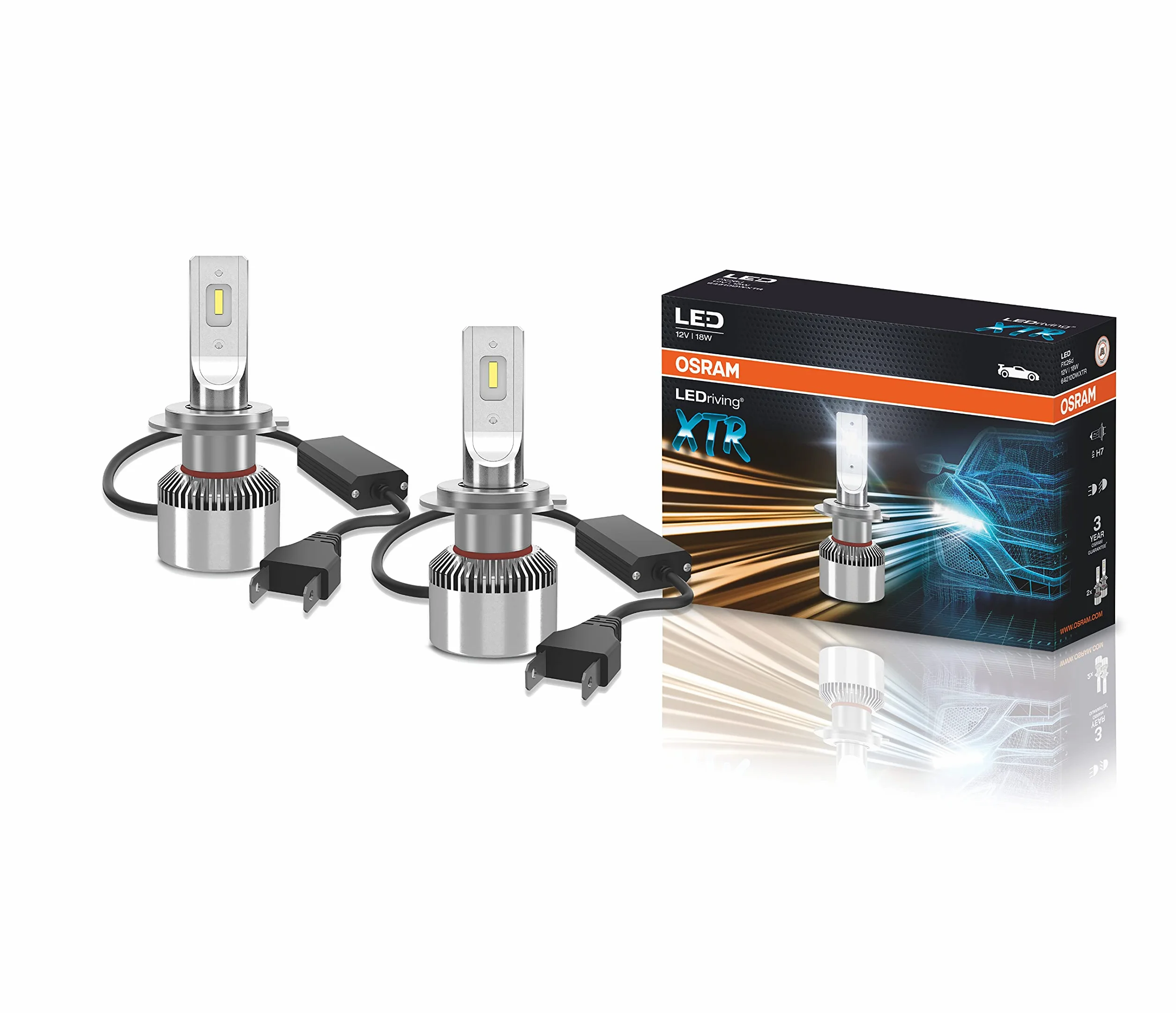 OSRAM LEDriving XTR, reflektory LED ≜H7 LED, zimne białe światło LED, tylko w terenie, 64210DWXTR, składane pudełko kartonowe (2 lampy)