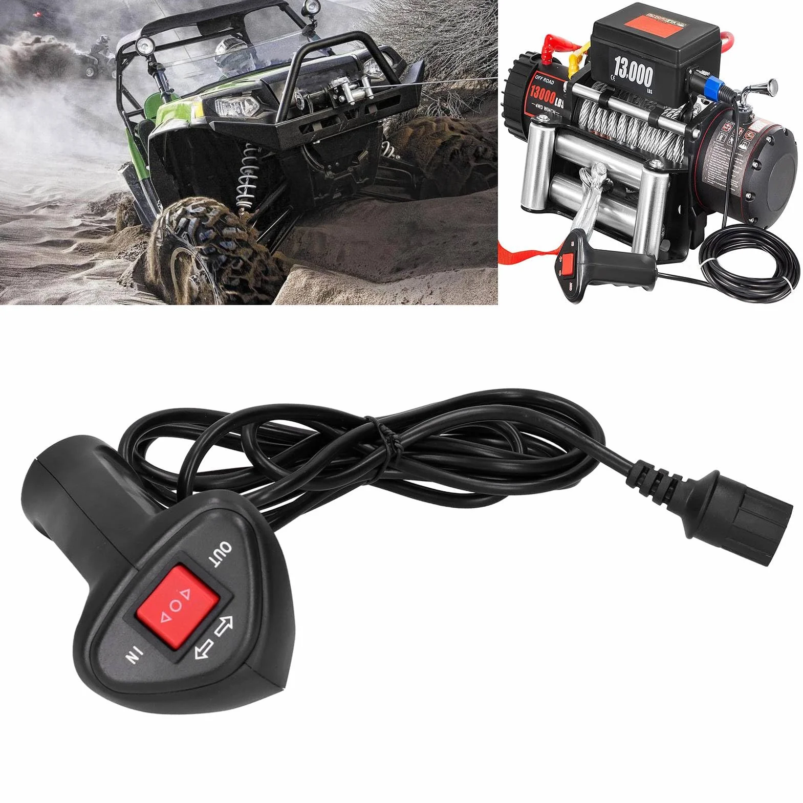 3Pin Kontroluj Zdalnie wyciągarkę elektryczną za pomocą Tego Pilota Zdalnego Sterowania Dostarczany z Kablem o Długości 9,2 Stopy do Użytku w Samochodzie i Pojeździe Terenowym