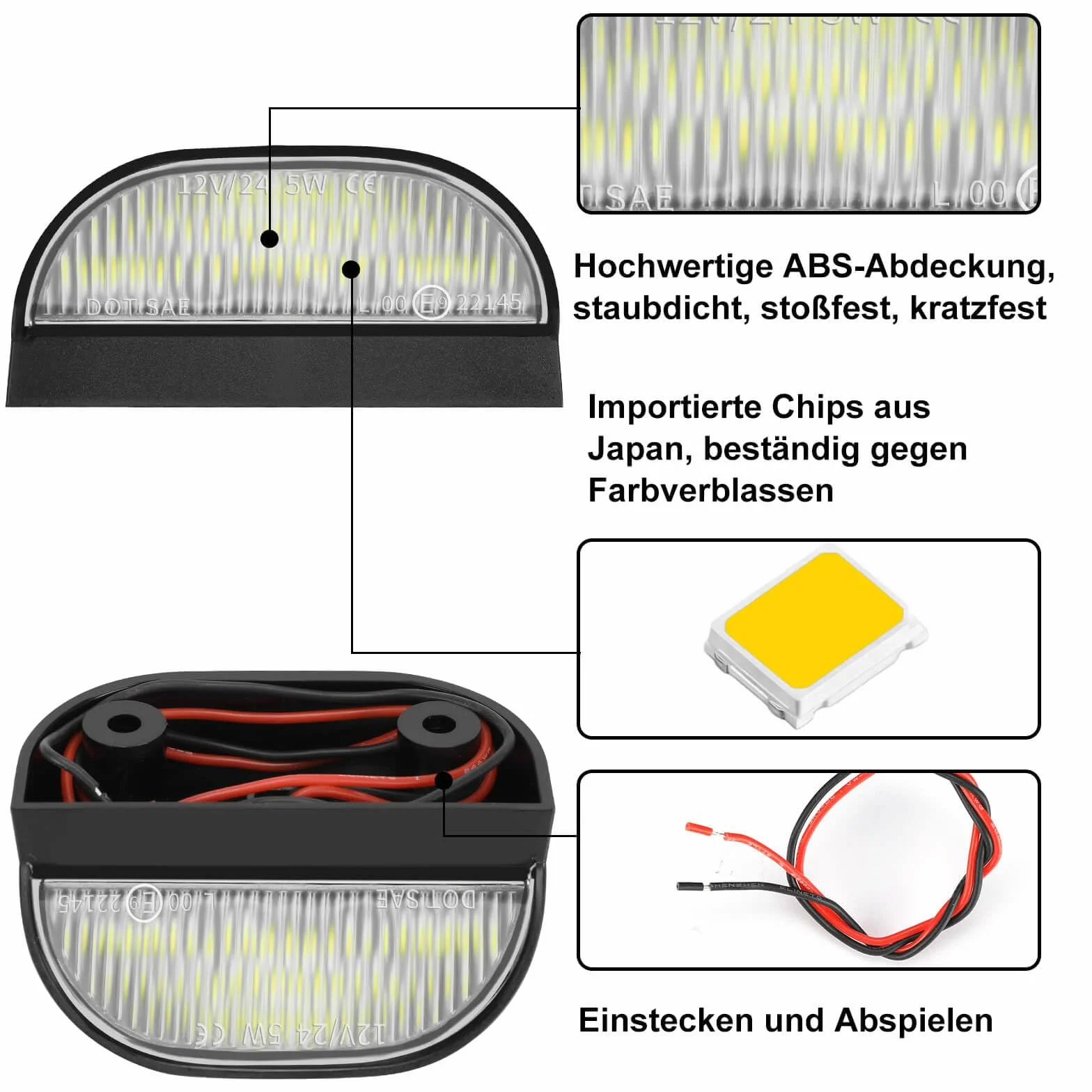 2 Stück LED Kennzeichenbeleuchtung 12V 24V Anhänger PKW LKW StVO-Zulassung