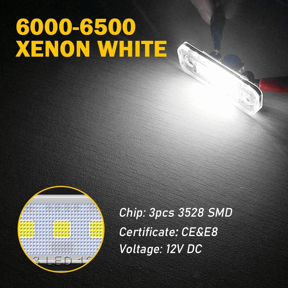 WinPower LED Oświetlenie tablicy rejestracyjnej 3 SMD Oświetlenie tablicy rejestracyjnej Led 6000K Xenon Biały z Canbus Error Free Kompatybilny z Benz Mercedes W203 5D W211 R171 W219,2 sztuk