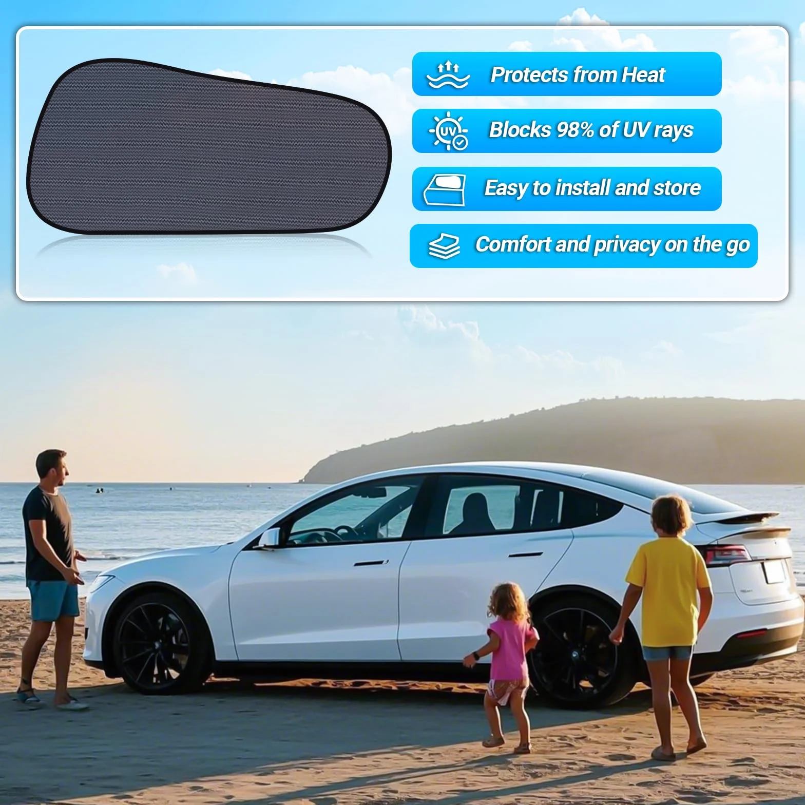ZATOOTO Zestaw 2 szt. ochrona przed słońcem do samochodu Tesla Model Y, osłona przeciwsłoneczna do samochodu, dla dzieci, tylna szyba boczna z ochroną UV, samoprzylepna ochrona przed słońcem na szybę