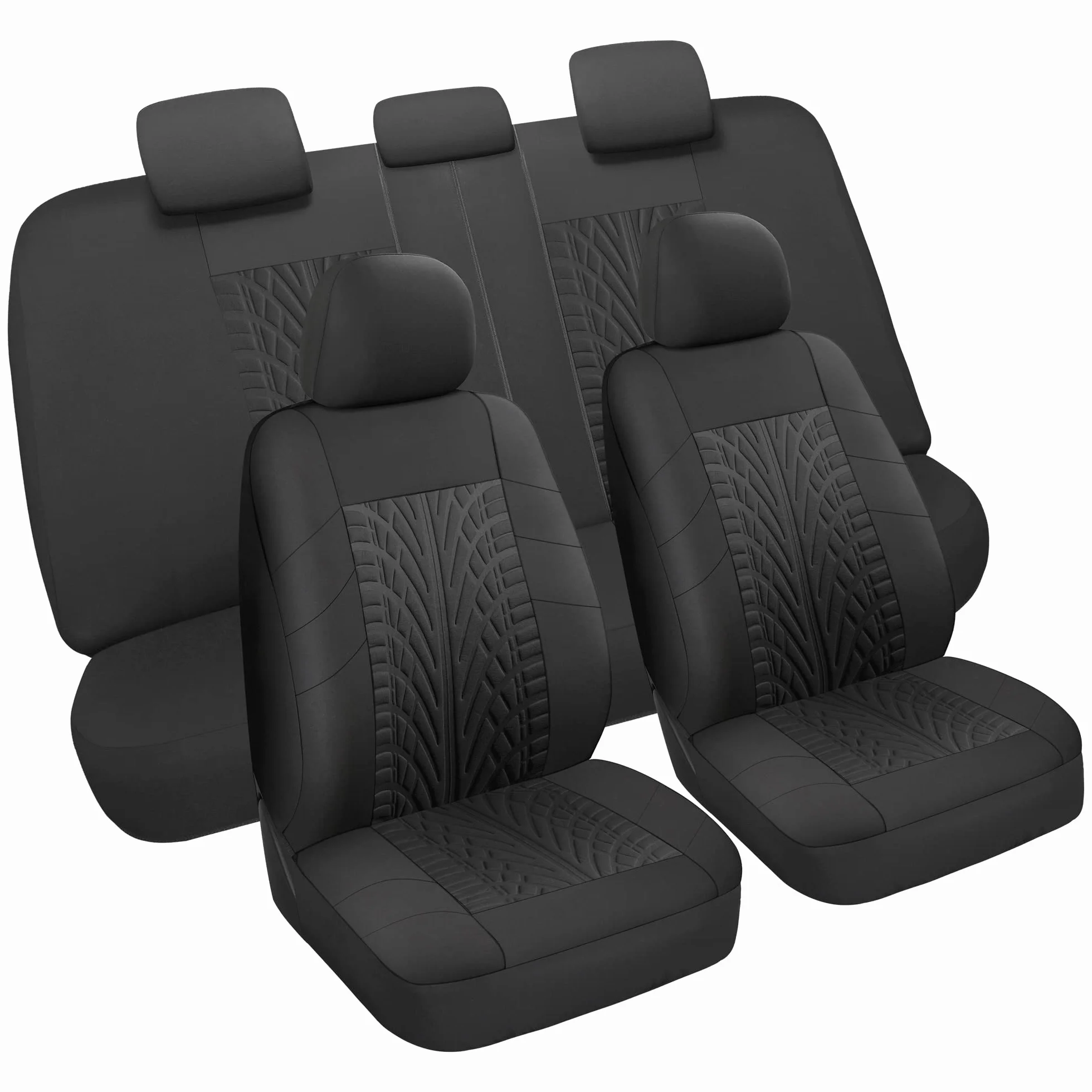 VarCozy Komplet pokrowców na fotele, przednie i dzielona kanapa, uniwersalne, materiałowe, do SUV-a, sedana, vana, kompatybilne z poduszkami, czarne (VC-01-B5)