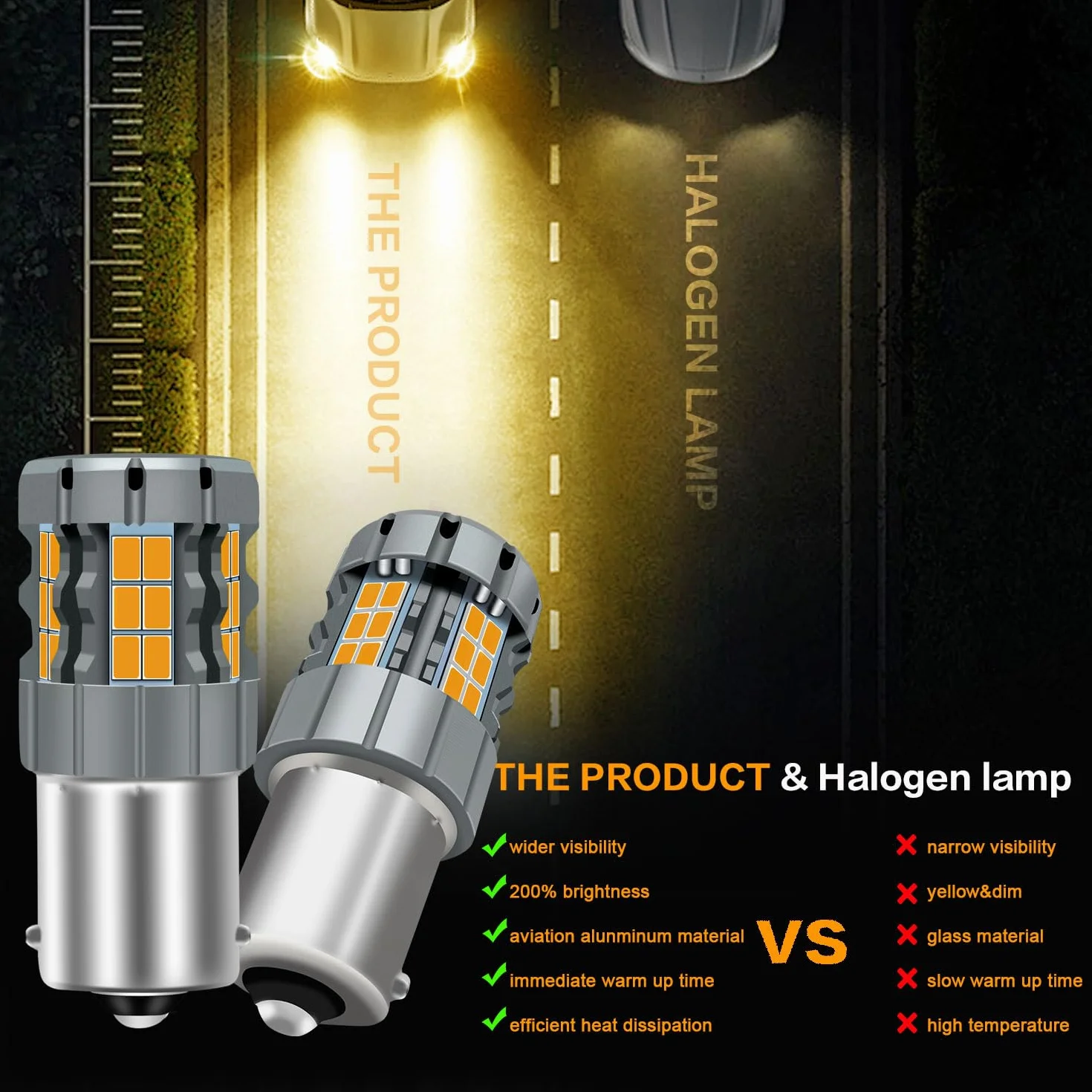 2 szt. 1156 LED Bursztynowa żarówka CANBUS wolny błąd Anti Hyper Flash 7506 BA15S P21W wymiana super jasnej żarówki 30-SMD 25W 4000LM