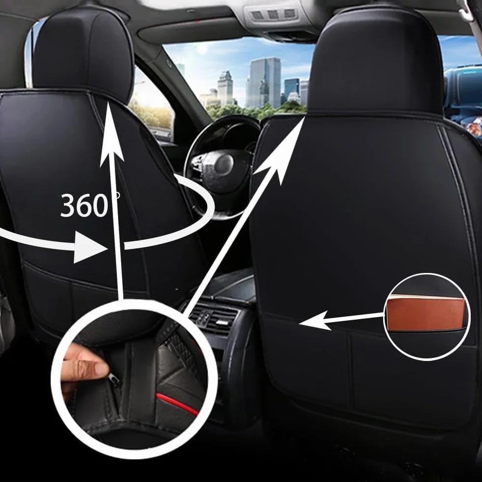 Pokrowce na siedzenia samochodowe dla Volvo XC60 EV 2018-2025, uniwersalne pokrowce na przednie siedzenia do gier pokrowiec na siedzenie ochronne-2 skórzane kwadratowe czarne