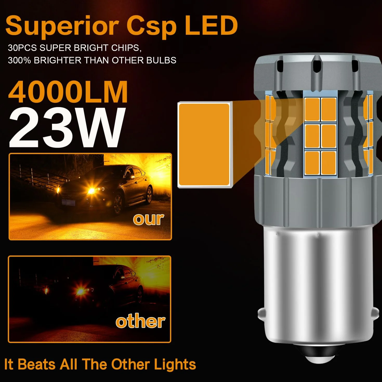 2 szt. 1156 LED Bursztynowa żarówka CANBUS wolny błąd Anti Hyper Flash 7506 BA15S P21W wymiana super jasnej żarówki 30-SMD 25W 4000LM